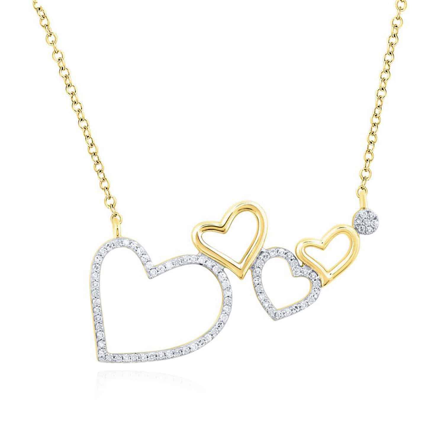 Natural Diamond 10K Gold Yellow White Composite Open Hearts Pendant Necklace 18" - Yellow Gold