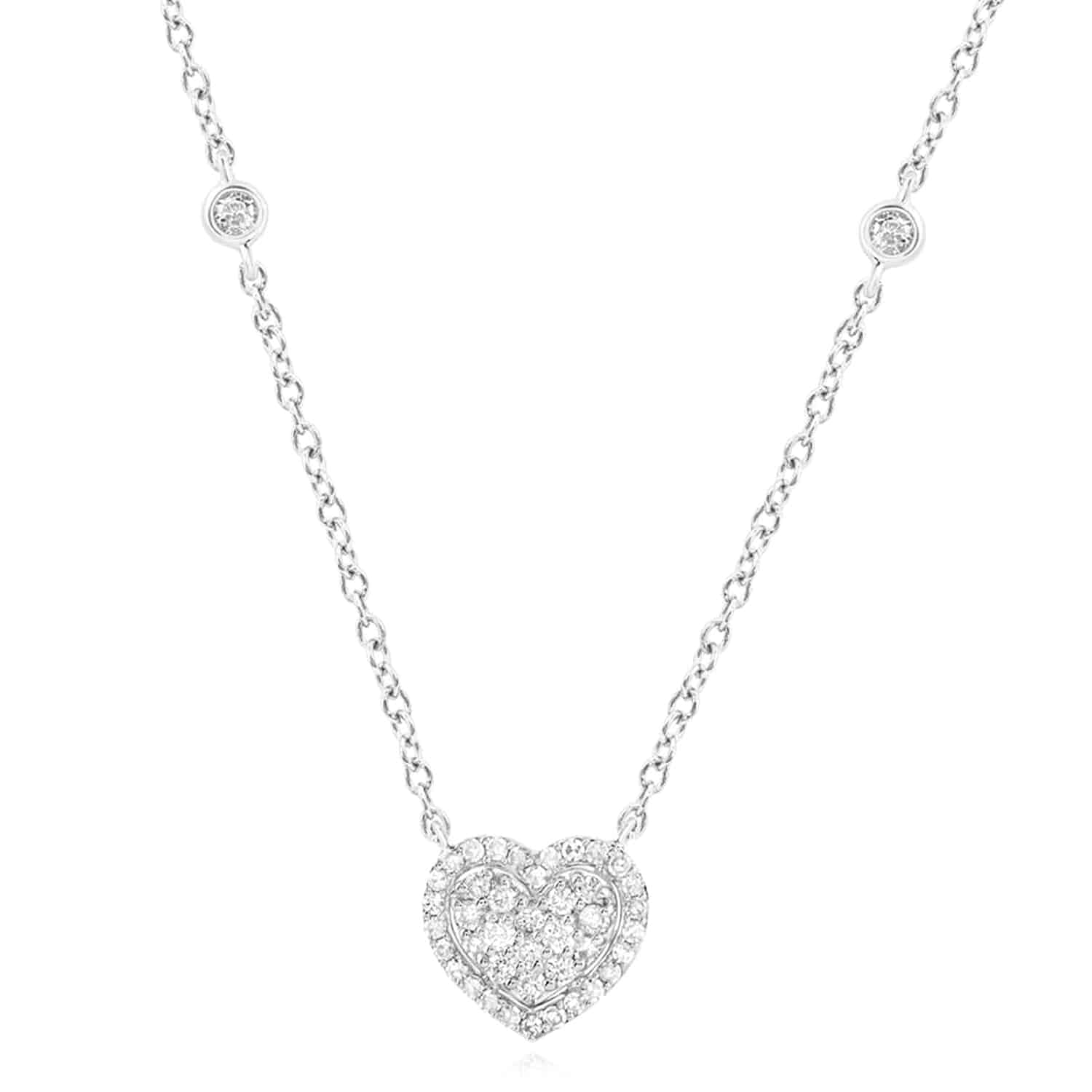 Natural Diamond 10K Gold Yellow White By The Yard Heart Pendant Necklace 18" - White Gold