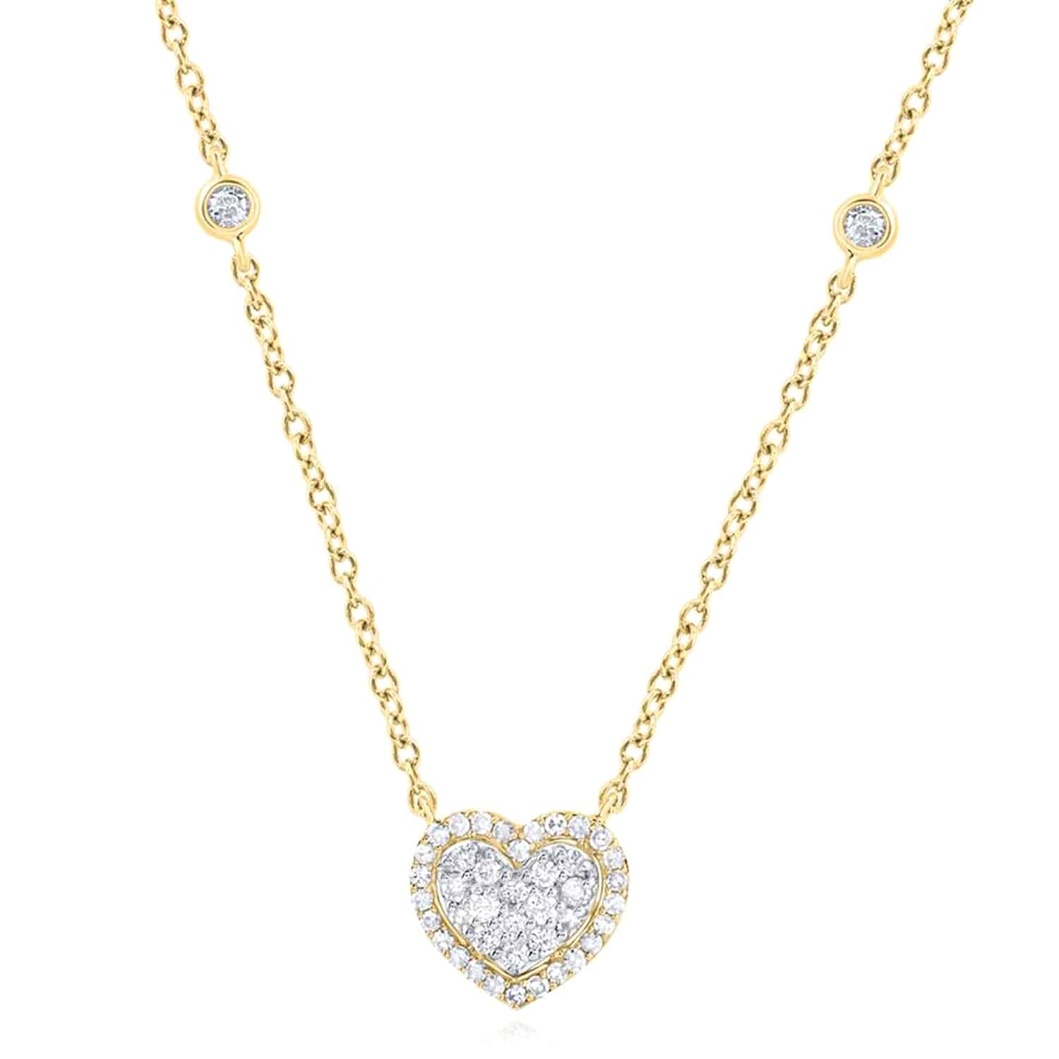 Natural Diamond 10K Gold Yellow White By The Yard Heart Pendant Necklace 18" - Yellow Gold
