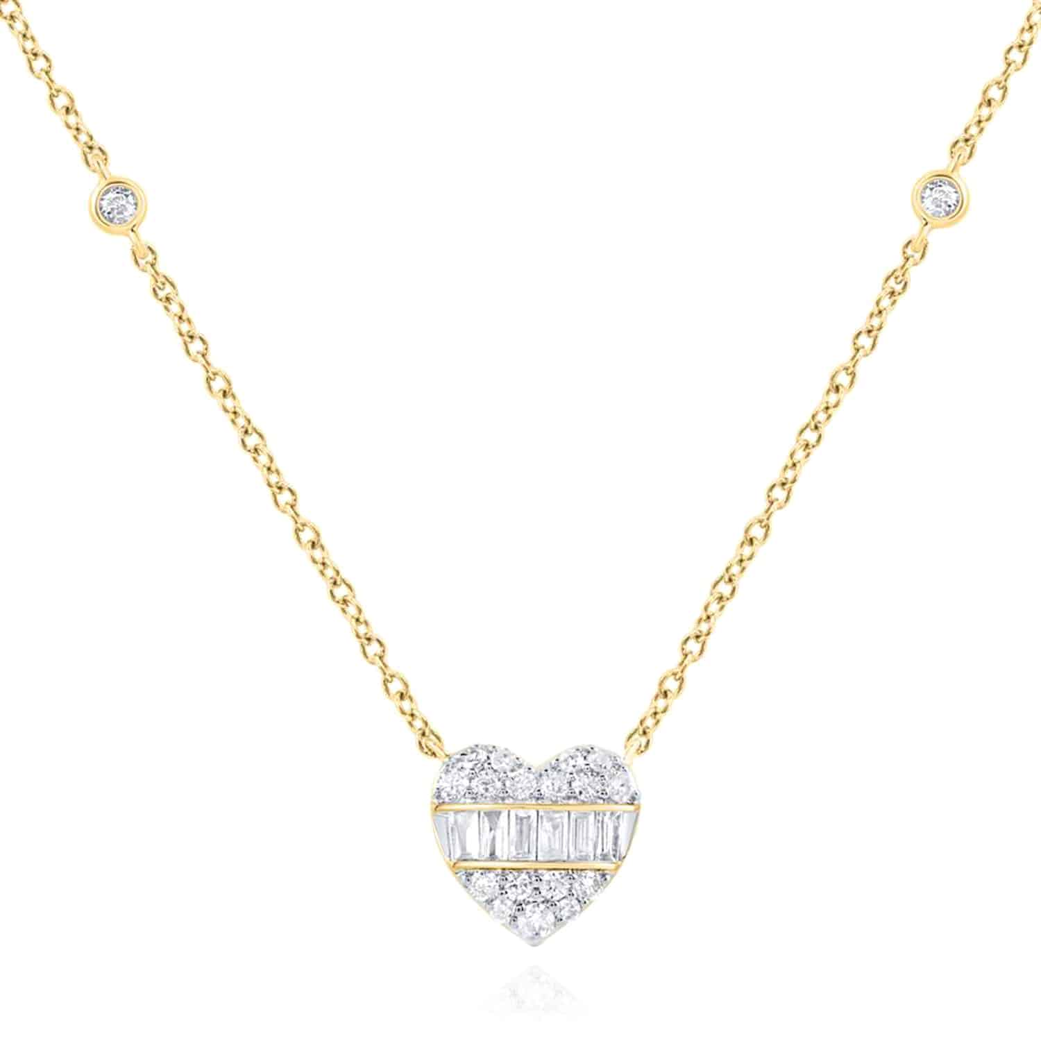 0.25CTW Natural Diamond 10K Gold Yellow White Baguette Heart Pendant Necklace - Yellow Gold