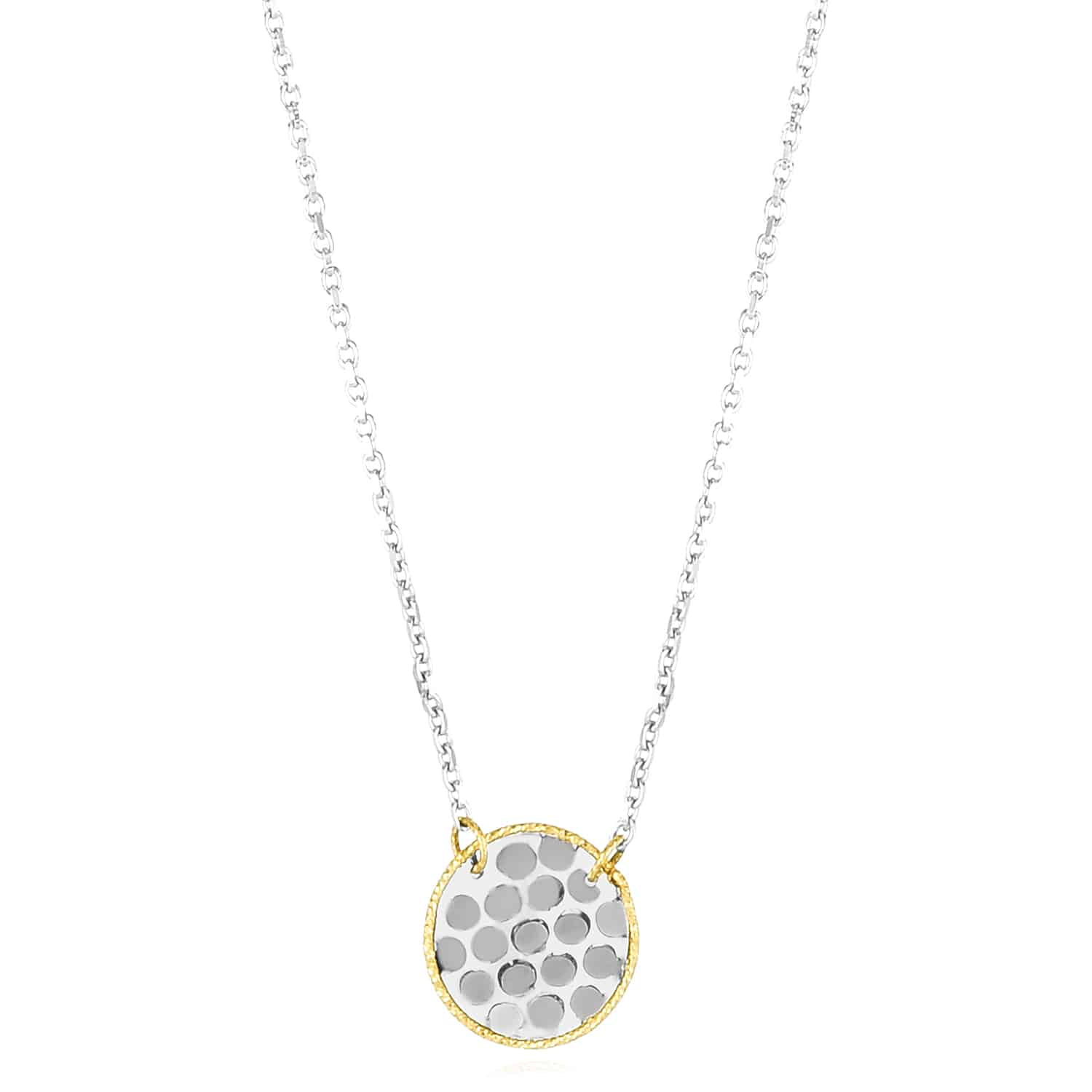 14K Gold Yellow White Rose Confetti Disc Pendant Necklace 16"-18" Adjustable - White Gold