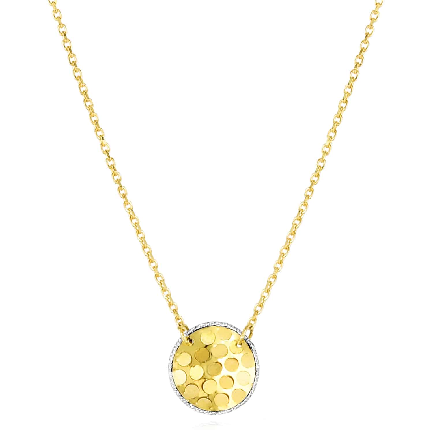 14K Gold Yellow White Rose Confetti Disc Pendant Necklace 16"-18" Adjustable - Yellow Gold