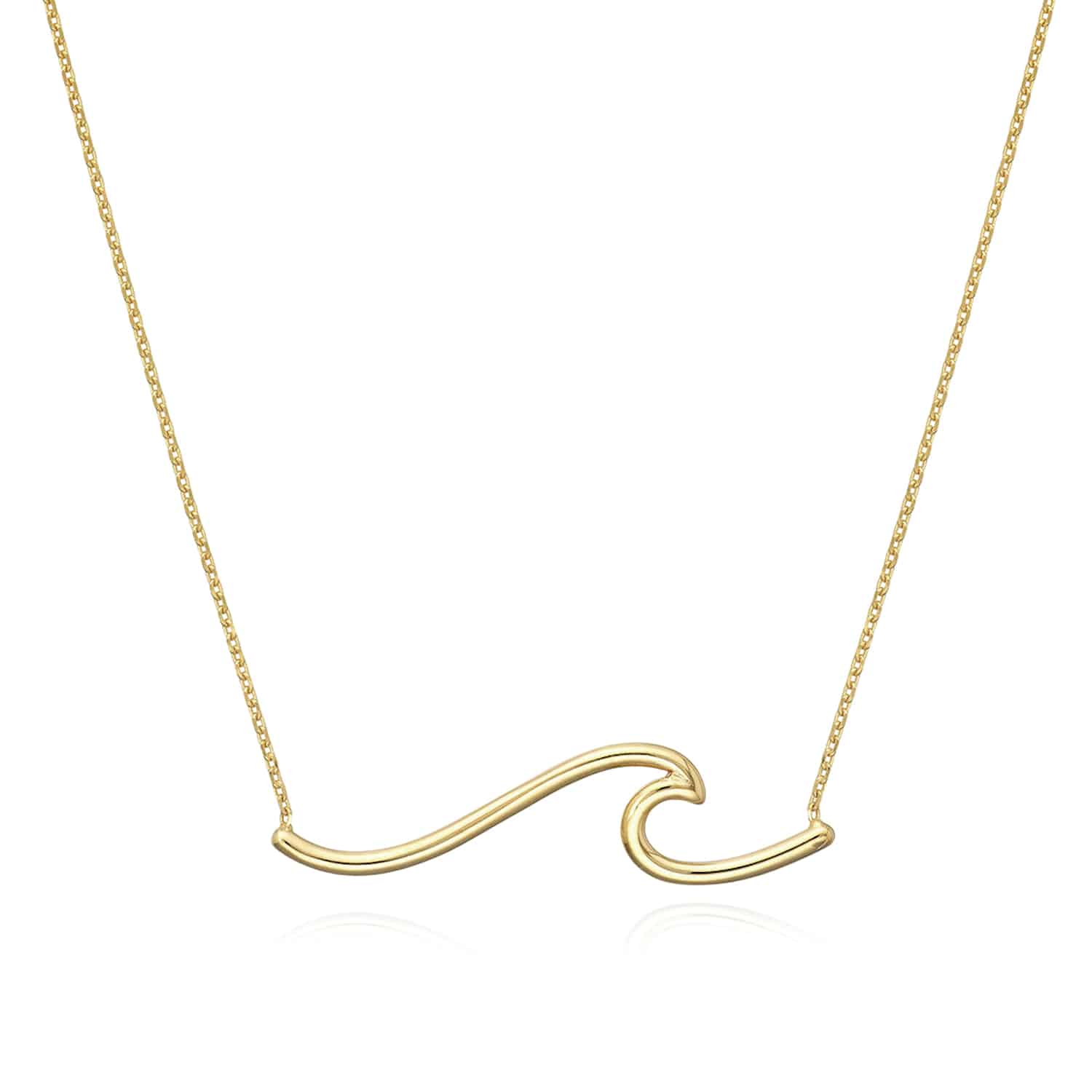 14K Gold Yellow White Wave Symbol Pendant Necklace 16"-18" Adjustable - Yellow Gold