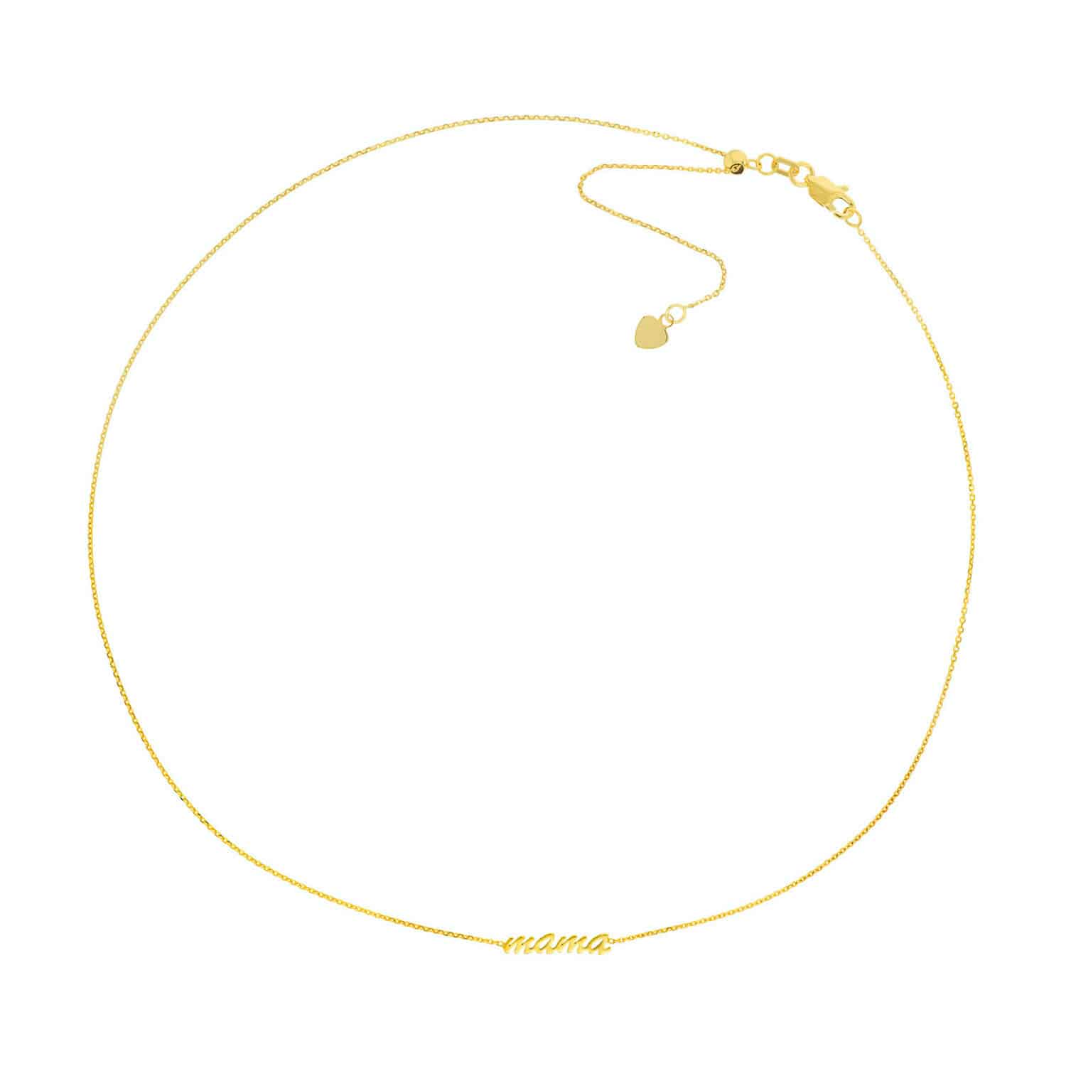 14K Yellow Gold Script Mama Choker Chain Necklace 15"-17" Adjustable