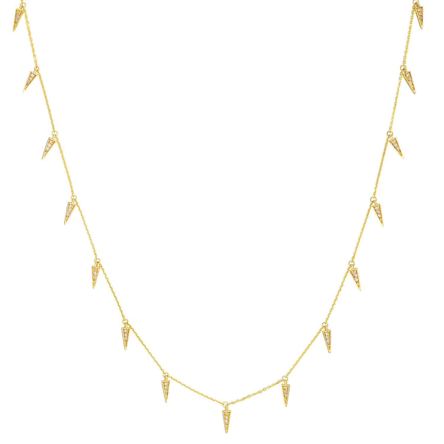 0.25CTW Natural Diamond 14K Yellow Gold Spike Spear Drops Chain Necklace 20"