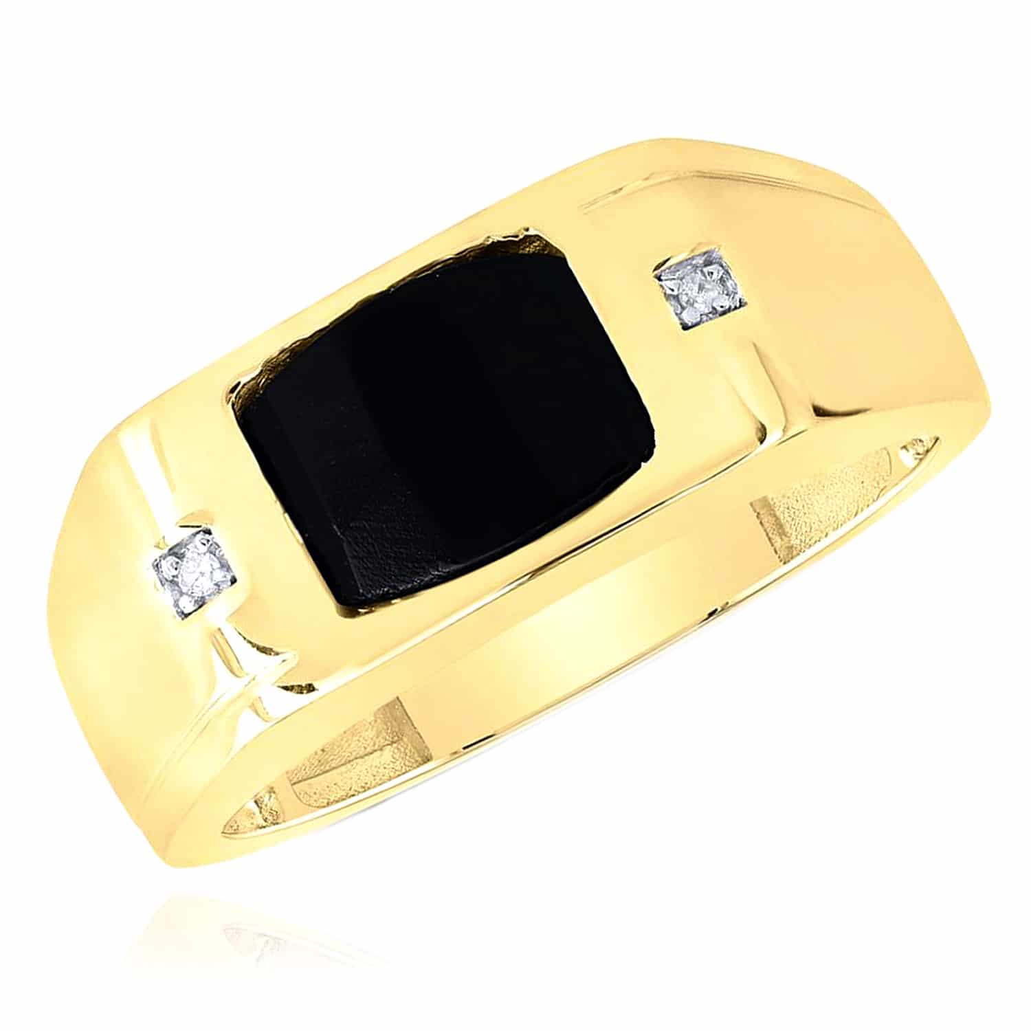 0.01CTW Natural Diamond 10K Yellow Gold Black Onyx Signet Ring - 10