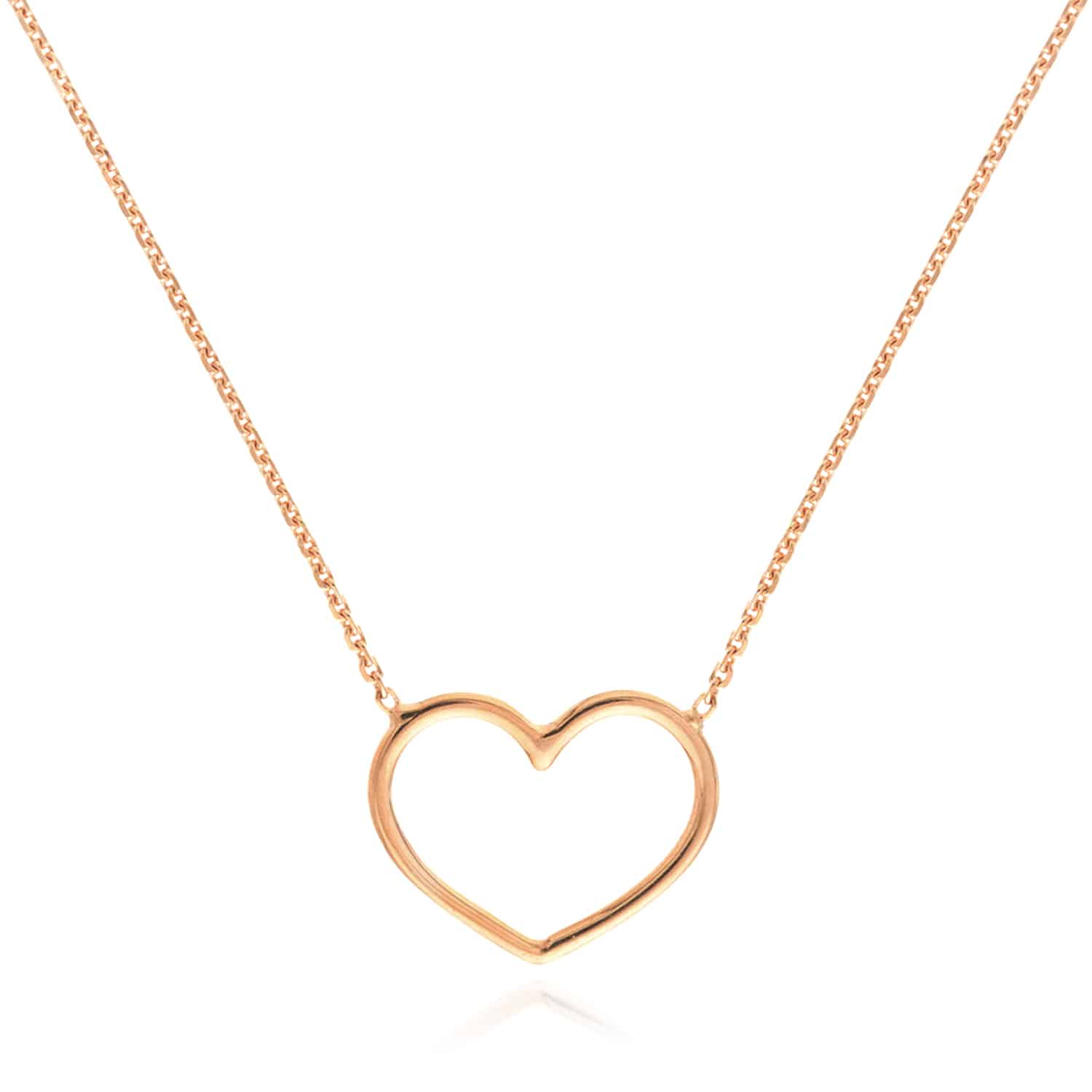 14K Gold Yellow White Rose 0.8mm Open Heart Pendant Necklace 16"-18" Adjustable - Rose Gold