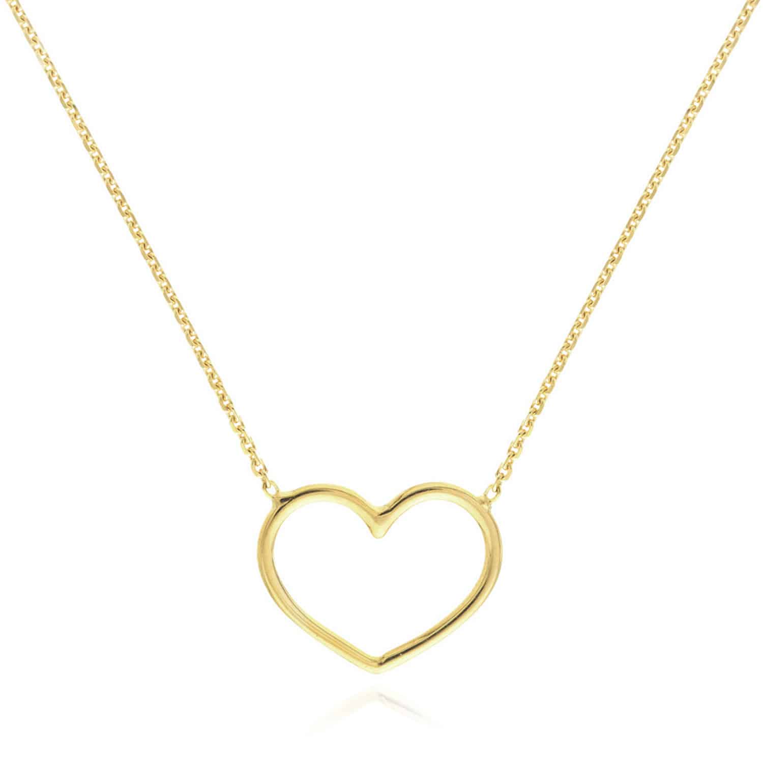 14K Gold Yellow White Rose 0.8mm Open Heart Pendant Necklace 16"-18" Adjustable - Yellow Gold