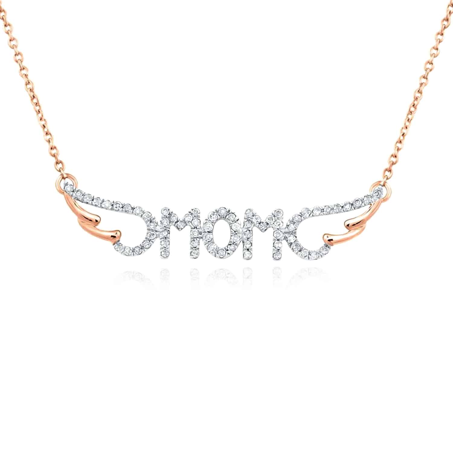 .16CTW Natural Diamond 10K Gold Yellow White Rose Wings MOM Pendant Necklace 18" - Rose Gold