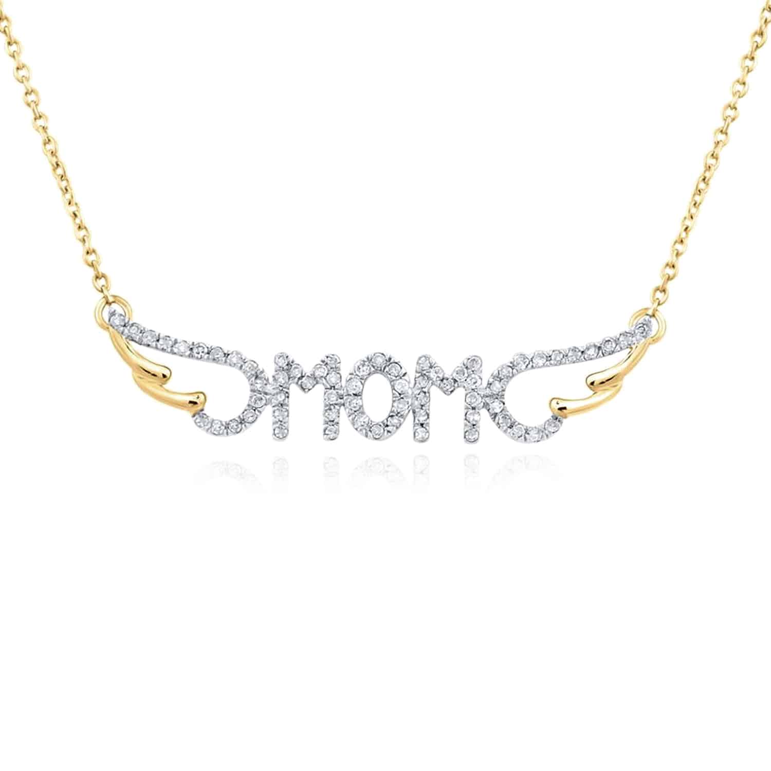 .16CTW Natural Diamond 10K Gold Yellow White Rose Wings MOM Pendant Necklace 18" - Yellow Gold