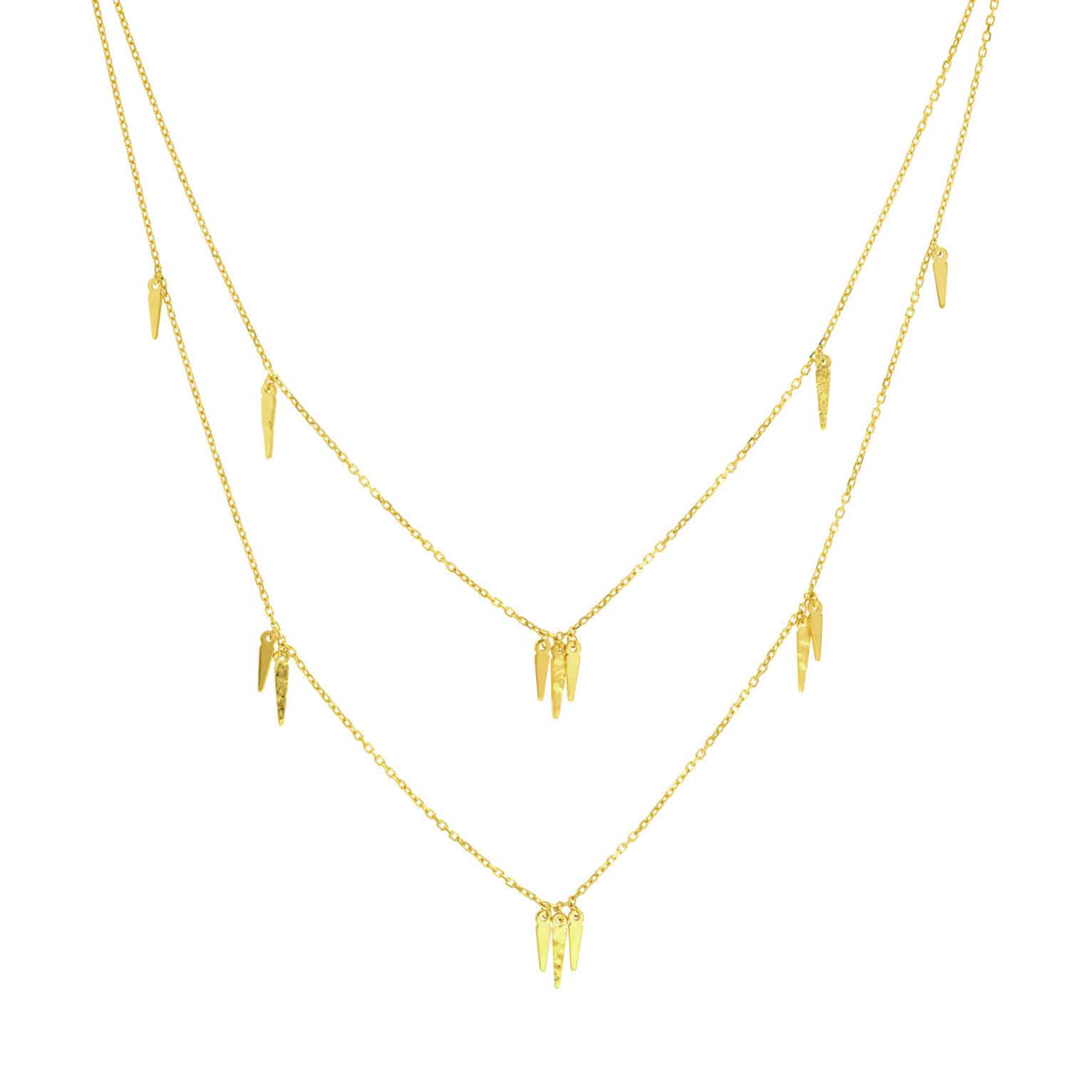 14K Yellow Gold Dangle Icicles Pendant Layered Duet Necklace 18"-22" Adjustable