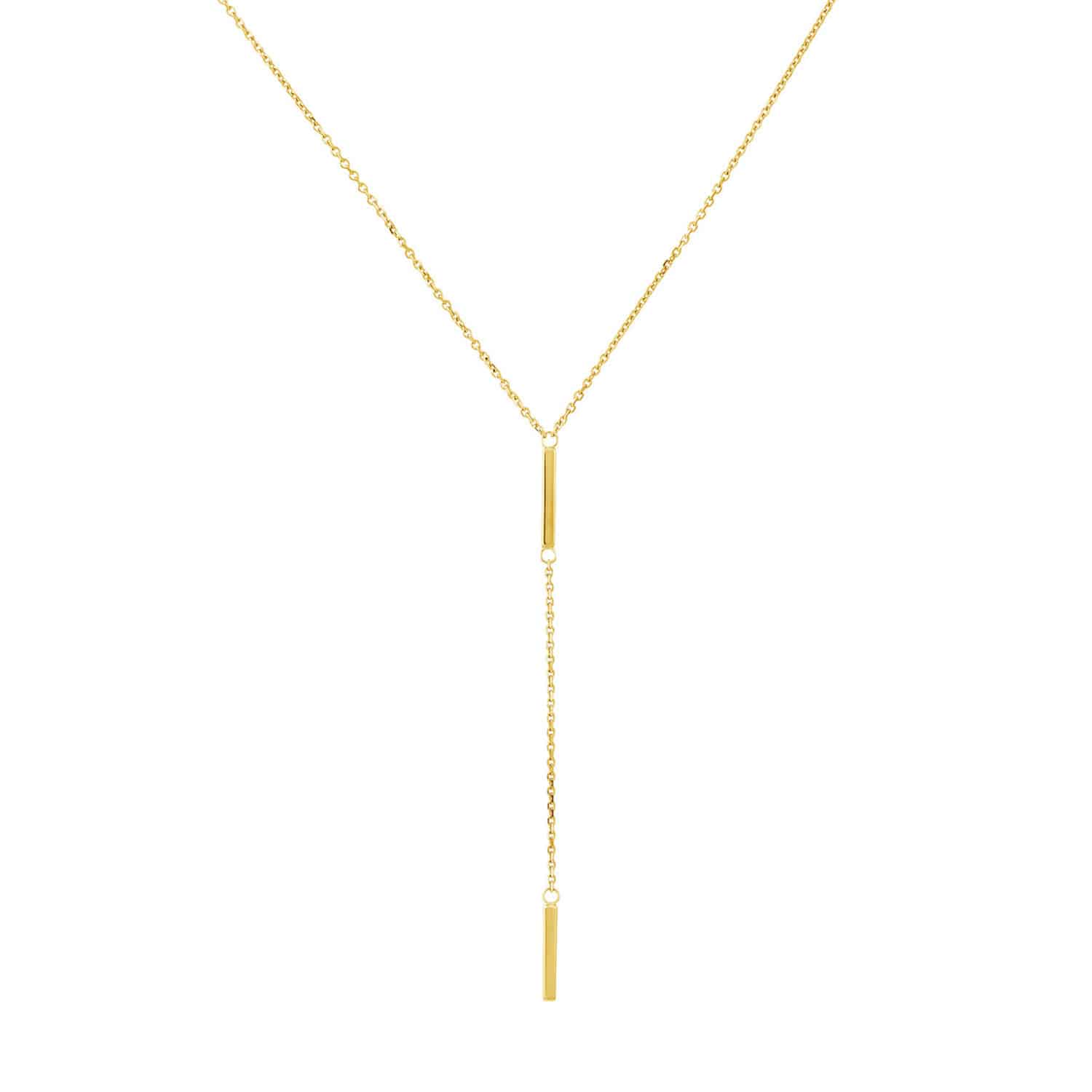 14K Yellow Gold Double 2-Bar Pendant Lariat Chain Necklace 16"- 18" Adjustable - Yellow Gold