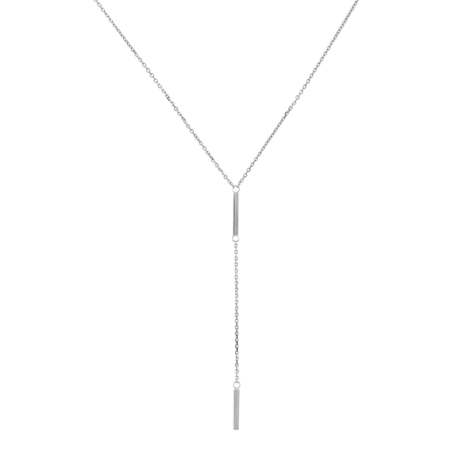 14K Yellow Gold Double 2-Bar Pendant Lariat Chain Necklace 16"- 18" Adjustable - White Gold