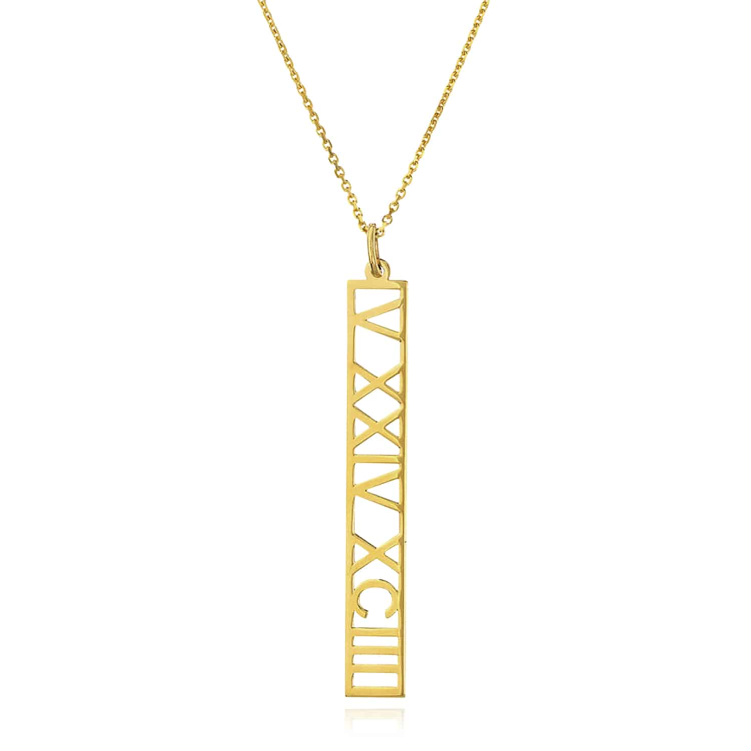 Customizable 14K Gold Yellow White Rose Vertical Nameplate Pendant Necklace - Yellow Gold, 14"-16" Adjustable