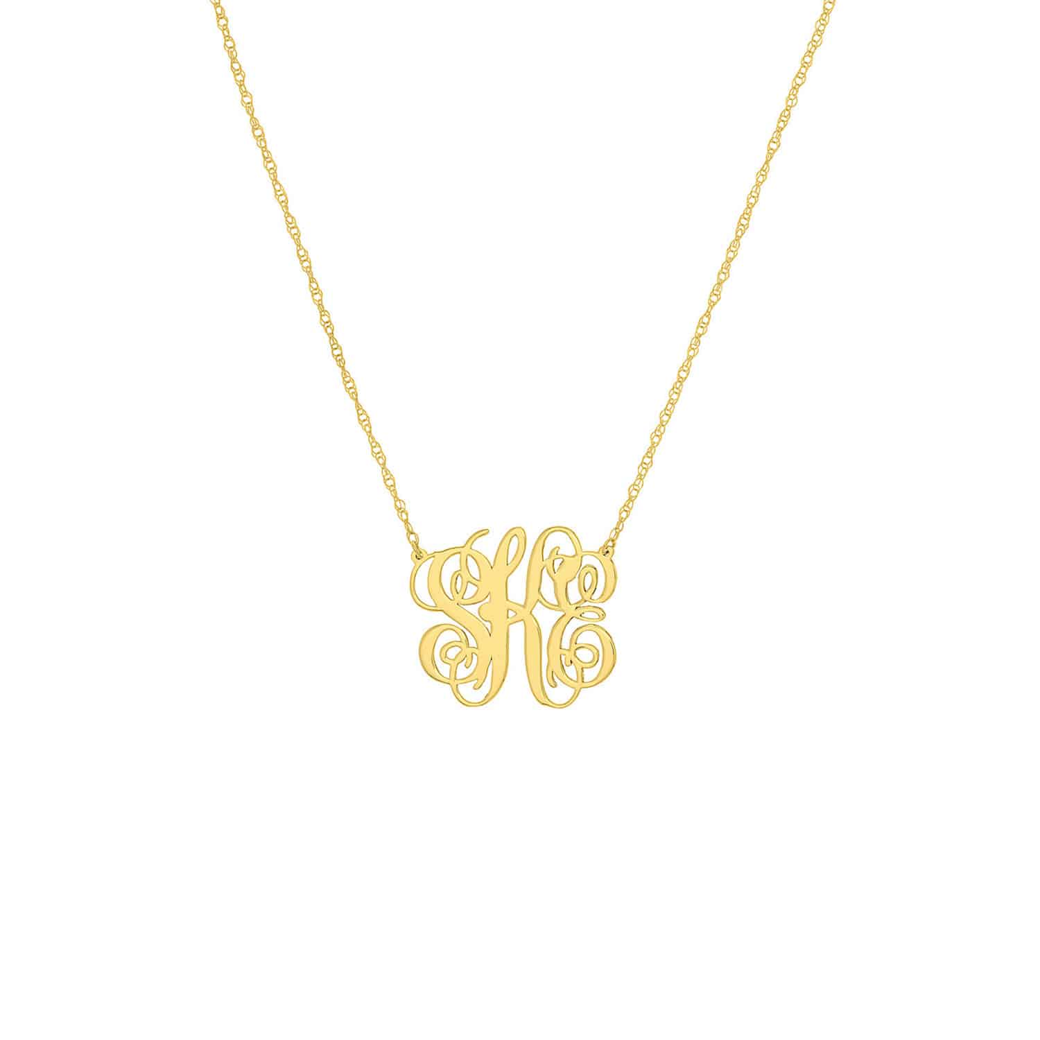 Personalized 14K Yellow Gold Script Monogram Nameplate Pendant Necklace - 14"-16" Adjustable