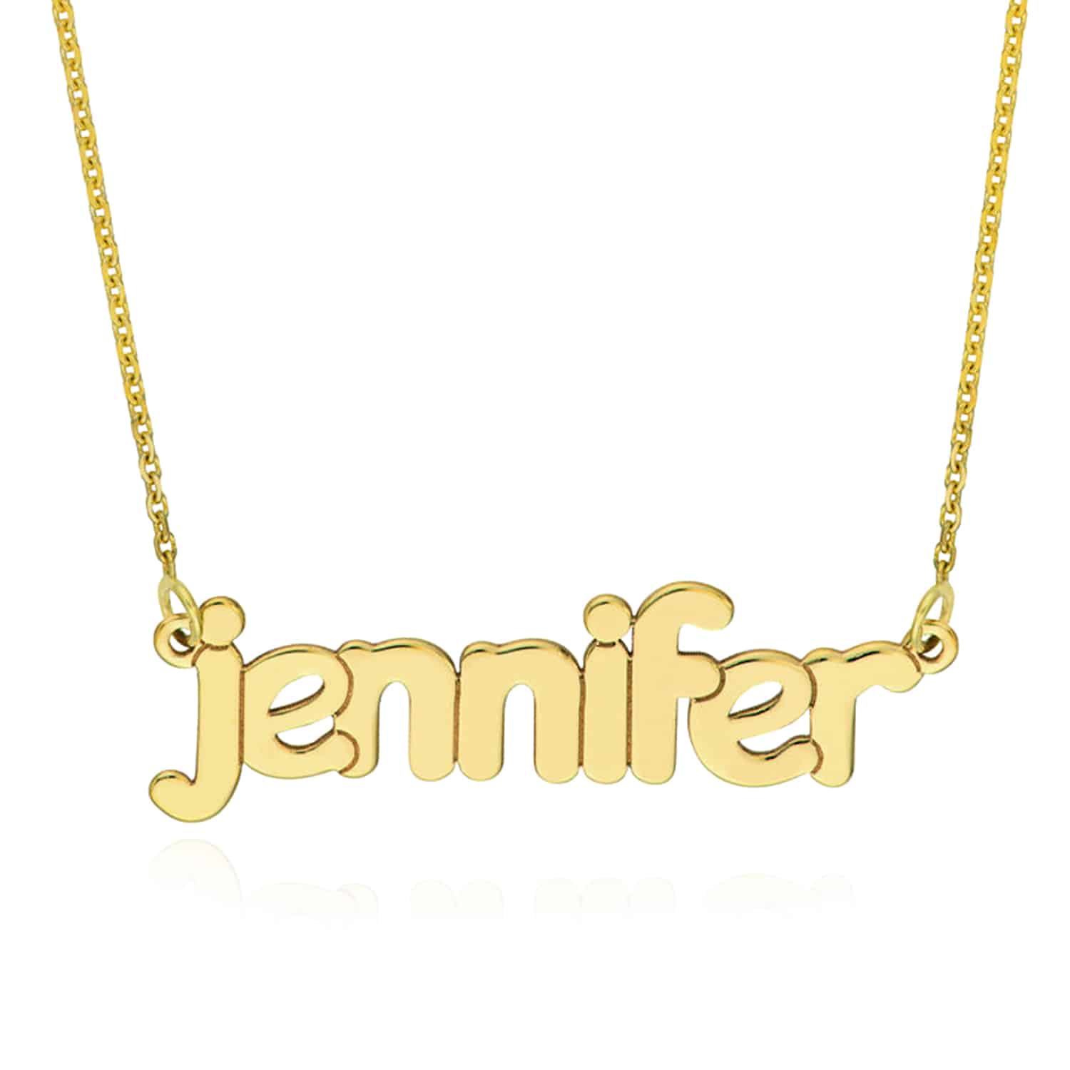 Customizable 14K Gold Yellow White Rose Bubble Nameplate Pendant Necklace 0.2" - Yellow Gold, 14"-16" Adjustable