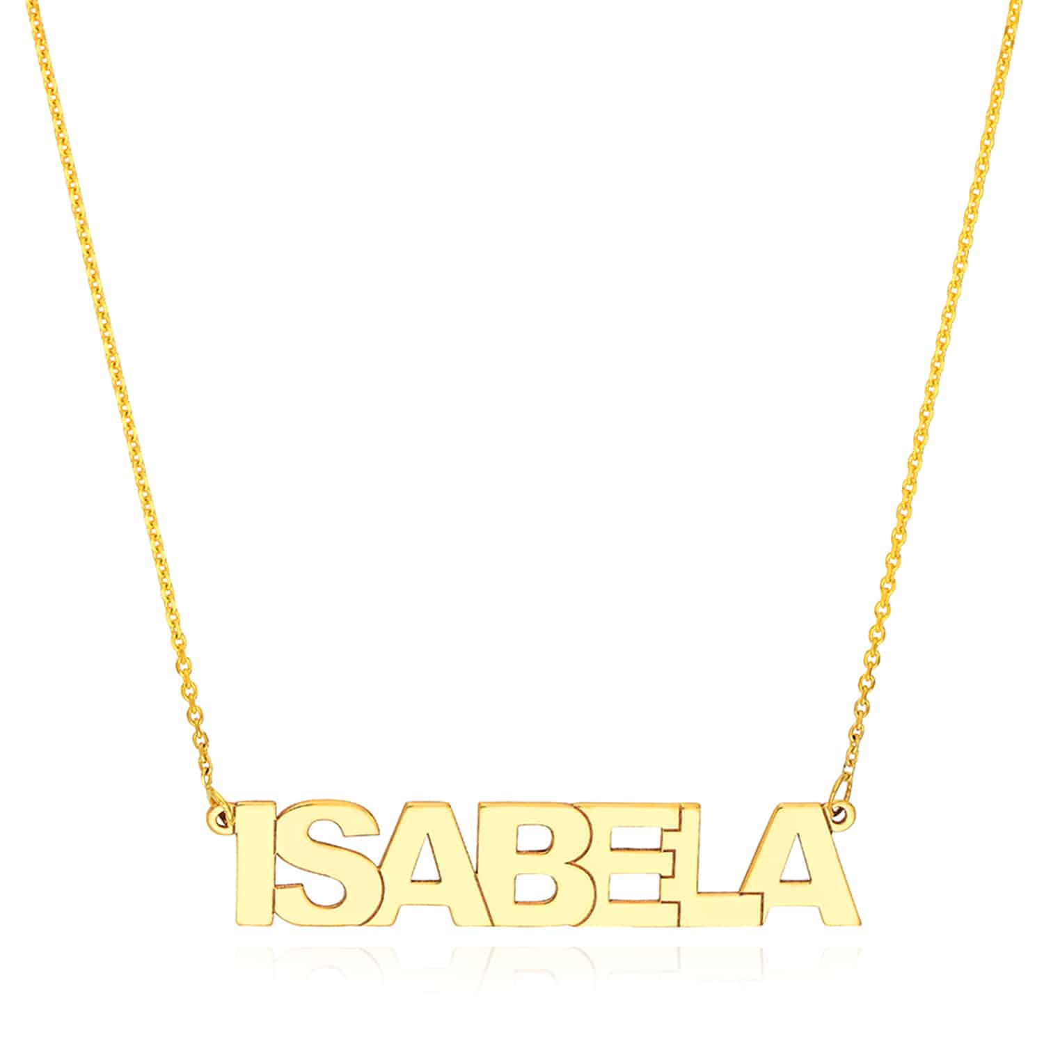 Customizable 14K Gold Yellow White Rose Block Font Pendant Nameplate Necklace - Yellow Gold, 14"-16" Adjustable