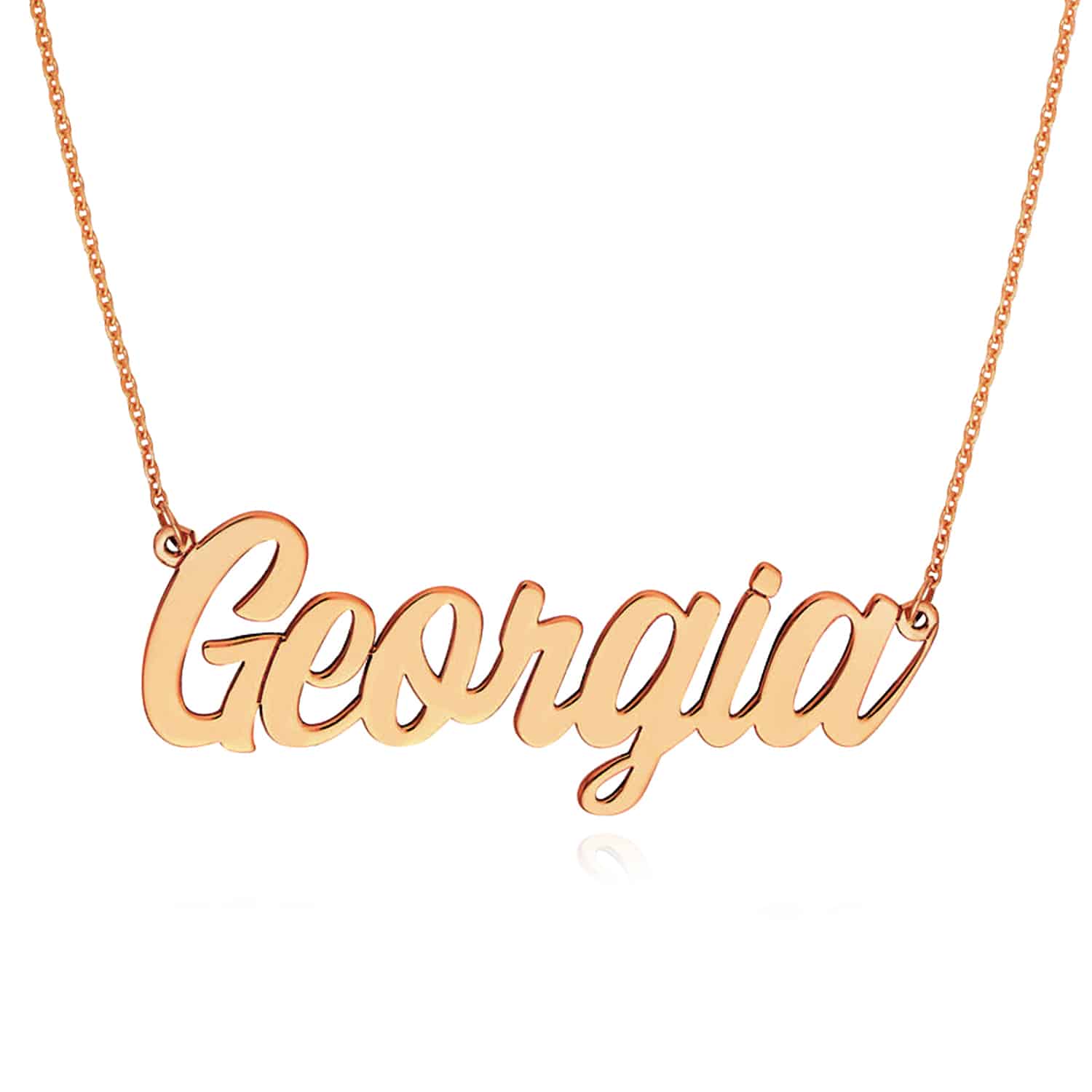 Customizable 14K Gold Yellow White Rose Script Font Nameplate Pendant Necklace - Rose Gold, 14"-16" Adjustable