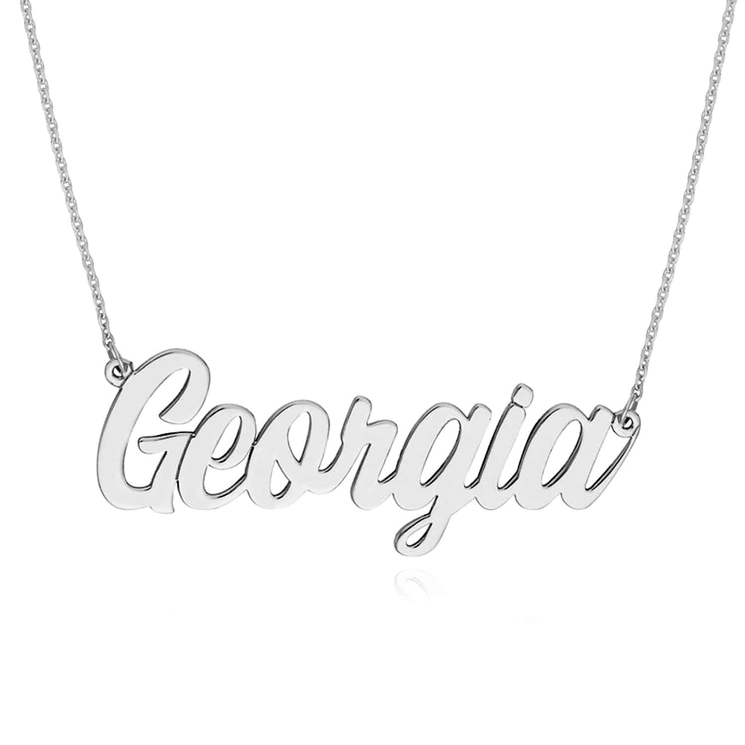 Customizable 14K Gold Yellow White Rose Script Font Nameplate Pendant Necklace - White Gold, 16"-18" Adjustable