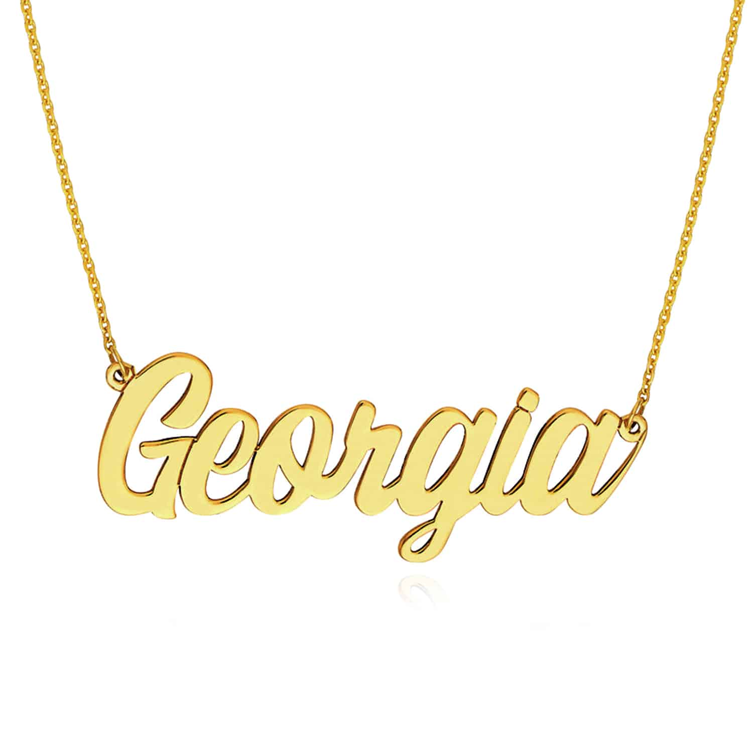 Customizable 14K Gold Yellow White Rose Script Font Nameplate Pendant Necklace - Yellow Gold, 16"-18" Adjustable