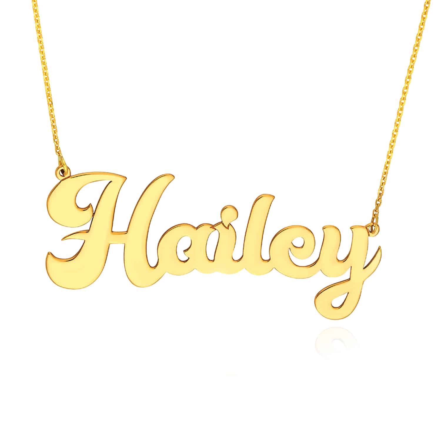 Customizable 14K Gold Yellow White Rose Cursive Style Nameplate Pendant Necklace - Yellow Gold, 14"-16" Adjustable