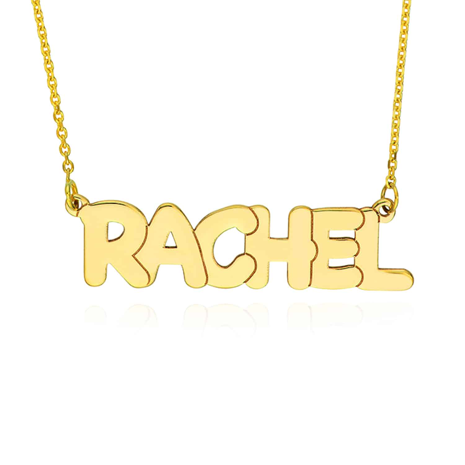 Customizable 14K Gold Yellow White Rose Bubble Style Nameplate Pendant Necklace - Yellow Gold, 14"-16" Adjustable
