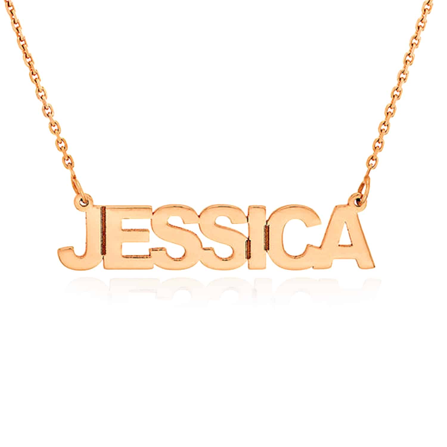 Customizable 14K Gold Yellow White Rose Block Style Nameplate Pendant Necklace - Rose Gold, 14"-16" Adjustable