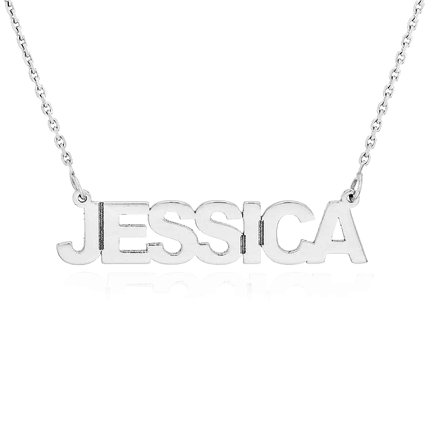 Customizable 14K Gold Yellow White Rose Block Style Nameplate Pendant Necklace - White Gold, 16"-18" Adjustable