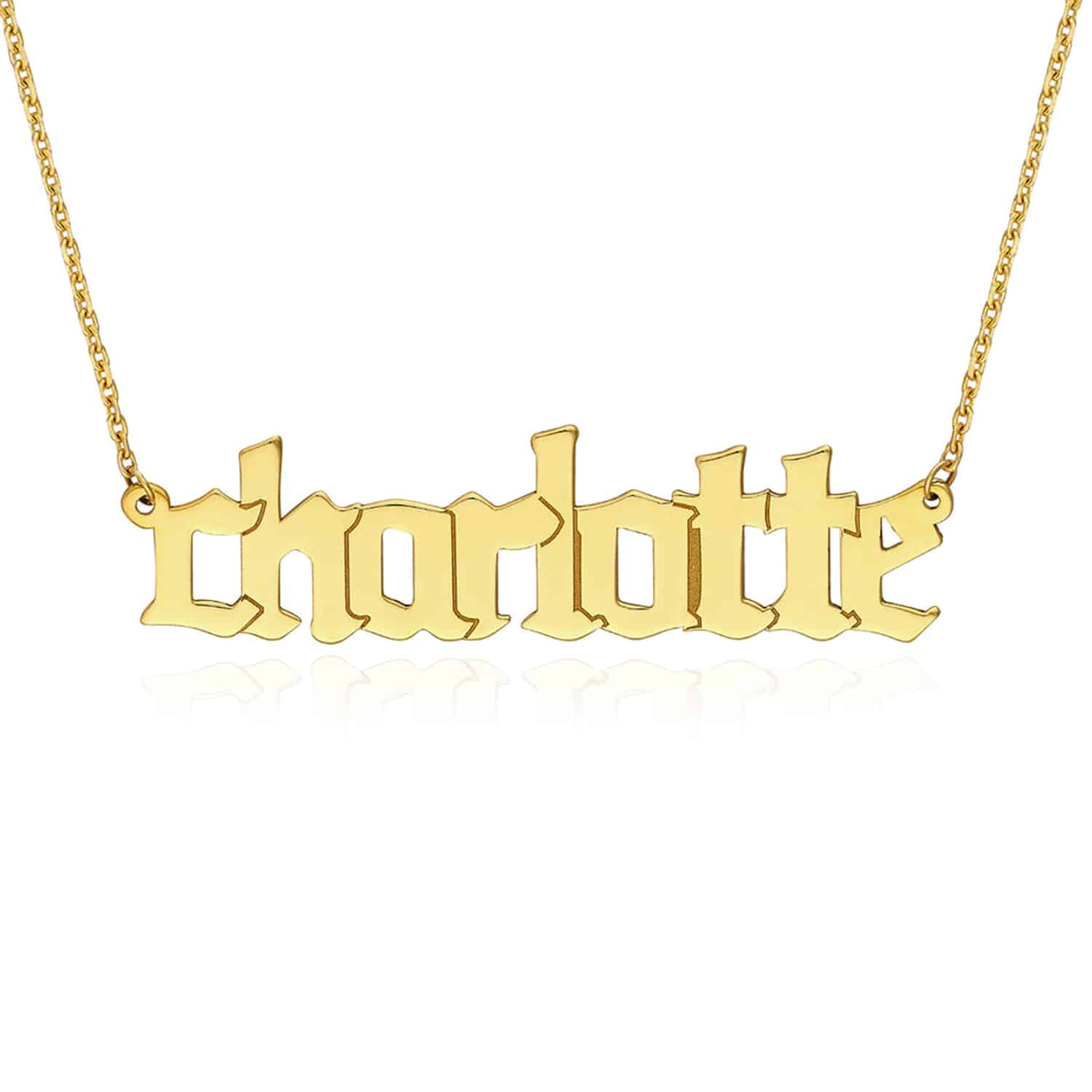 Customizable 14K Gold Yellow White Rose Gothic Nameplate Pendant Necklace 14-18" - Yellow Gold, 16"-18" Adjustable