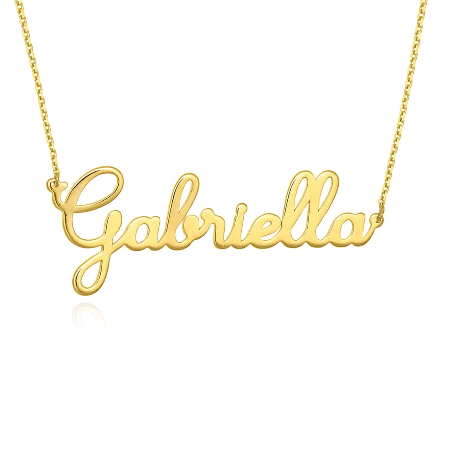 Customizable 14K Gold Yellow White Rose Cursive Nameplate Pendant Necklace - Yellow Gold, 16"-18" Adjustable