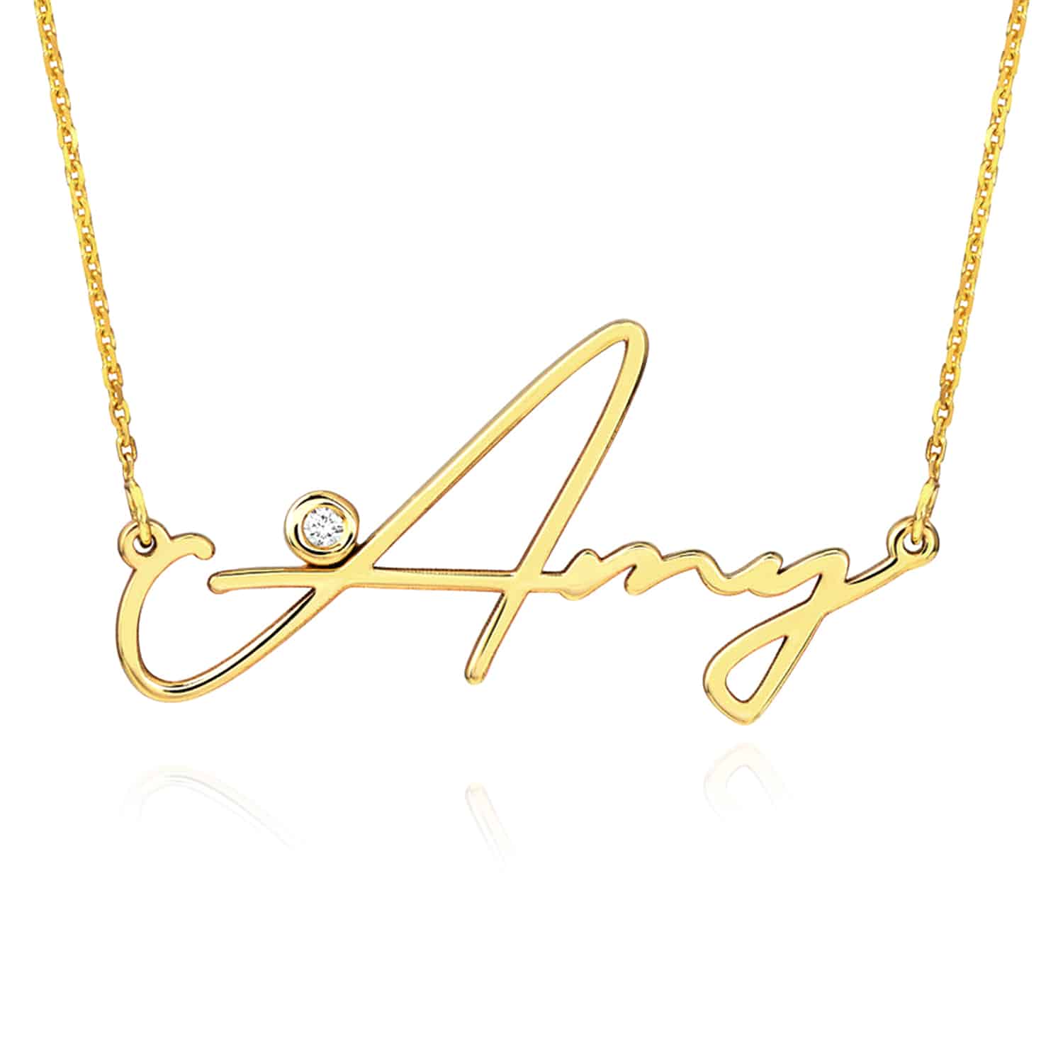Customizable Natural Diamond 14K Gold Signature Nameplate Pendant Necklace - Yellow Gold