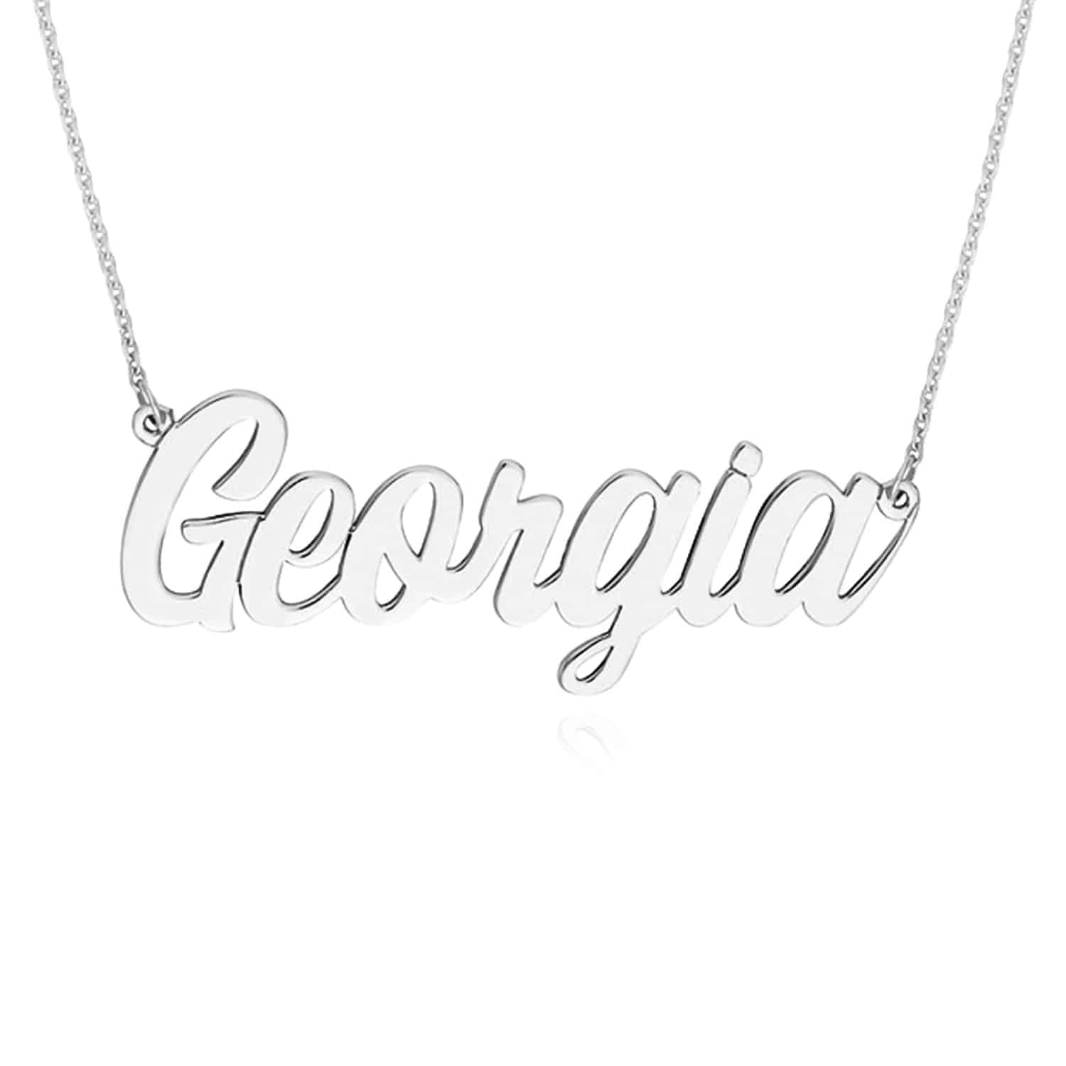 Customizable 14K Gold Yellow White Rose Script Nameplate Pendant Necklace 14-18" - White Gold, 14"-16" Adjustable