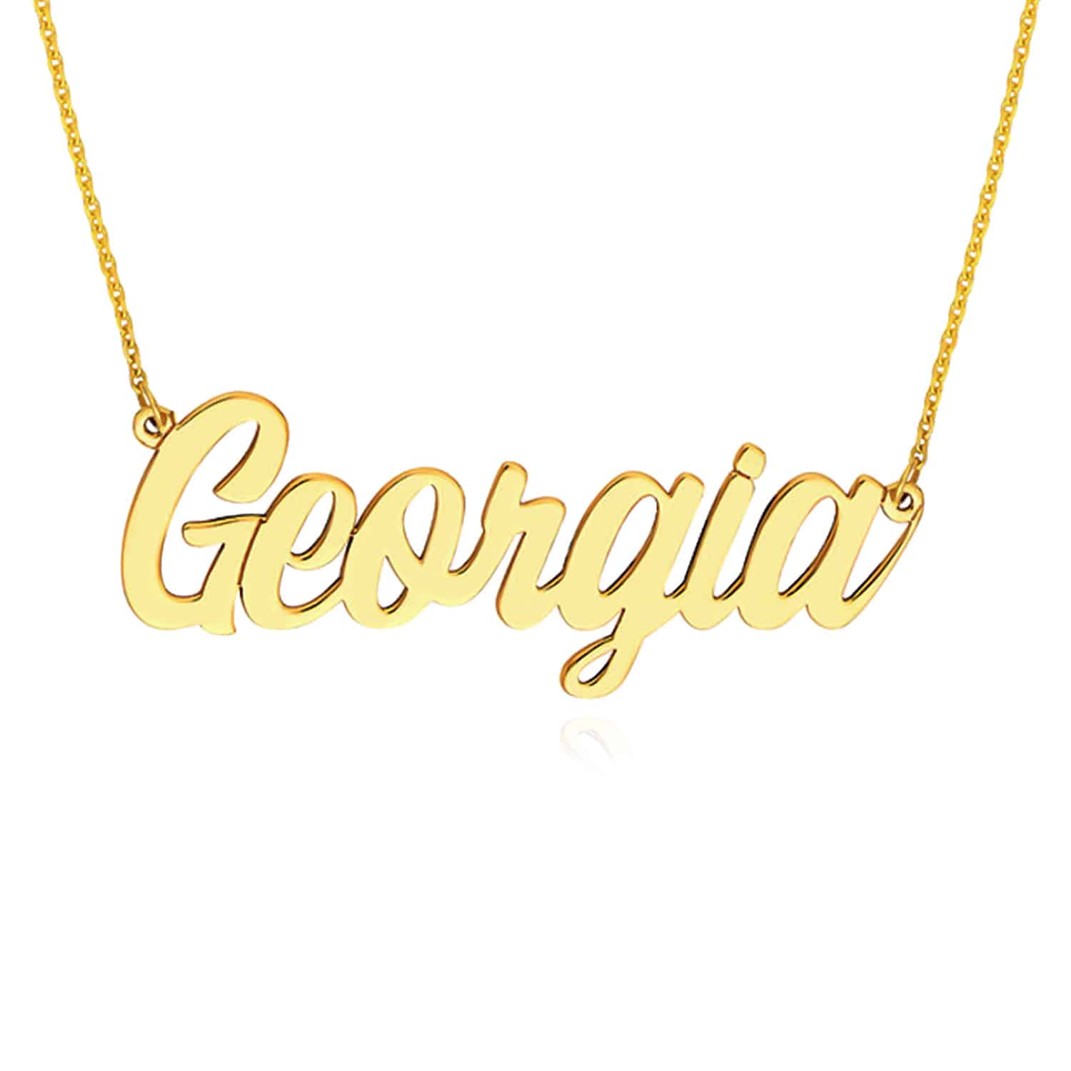 Customizable 14K Gold Yellow White Rose Script Nameplate Pendant Necklace 14-18" - Yellow Gold, 16"-18" Adjustable