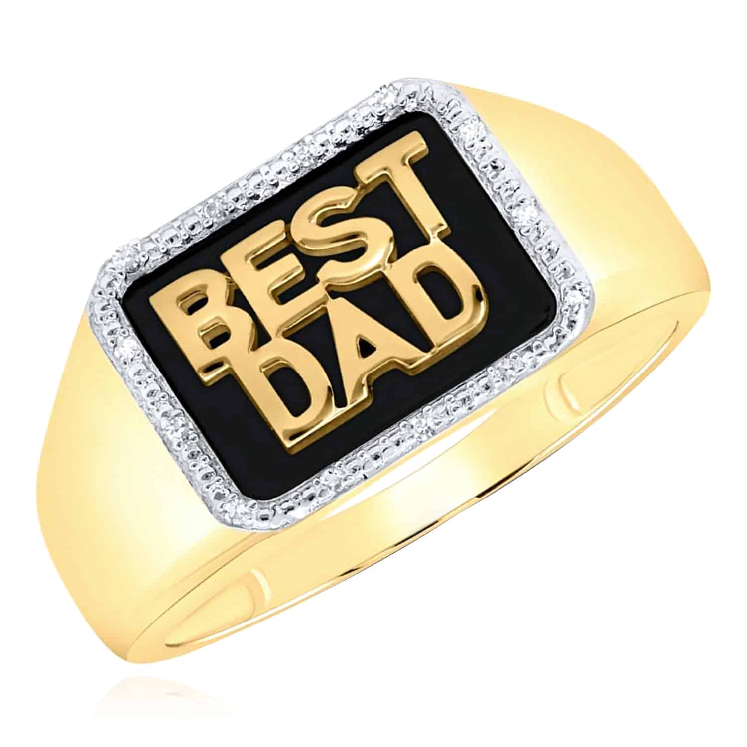 .04CTW Natural Diamond 10K Yellow Gold BEST DAD Signet Ring - 9