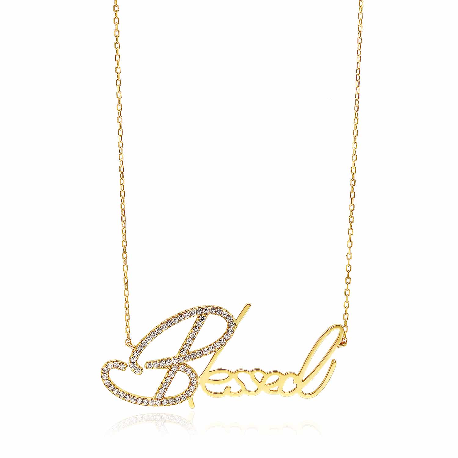 18K Gold Over Silver Simulated Diamond "Blessed" Pendant Necklace 16"-18" Adjus.
