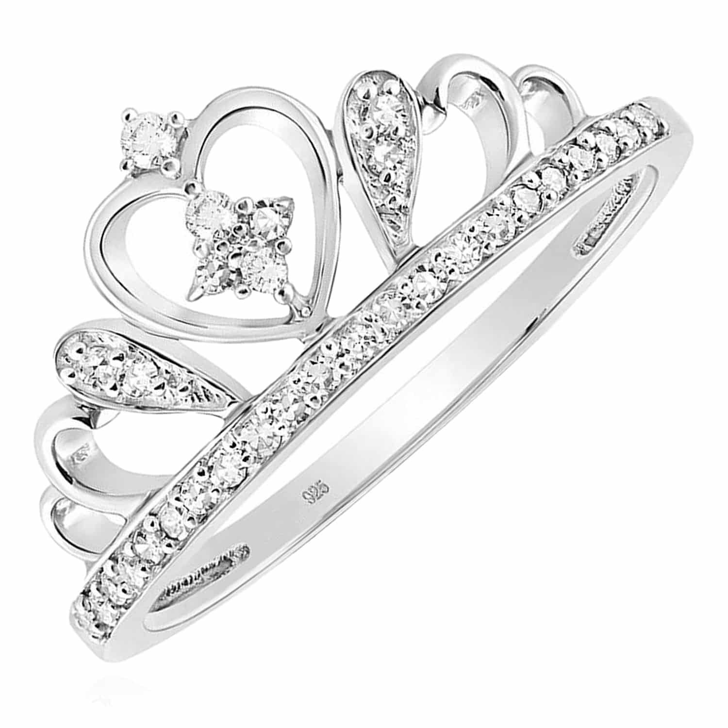 0.15CTW Natural Diamond Sterling Silver Round Crown Tiara Heart Cocktail Ring - 5