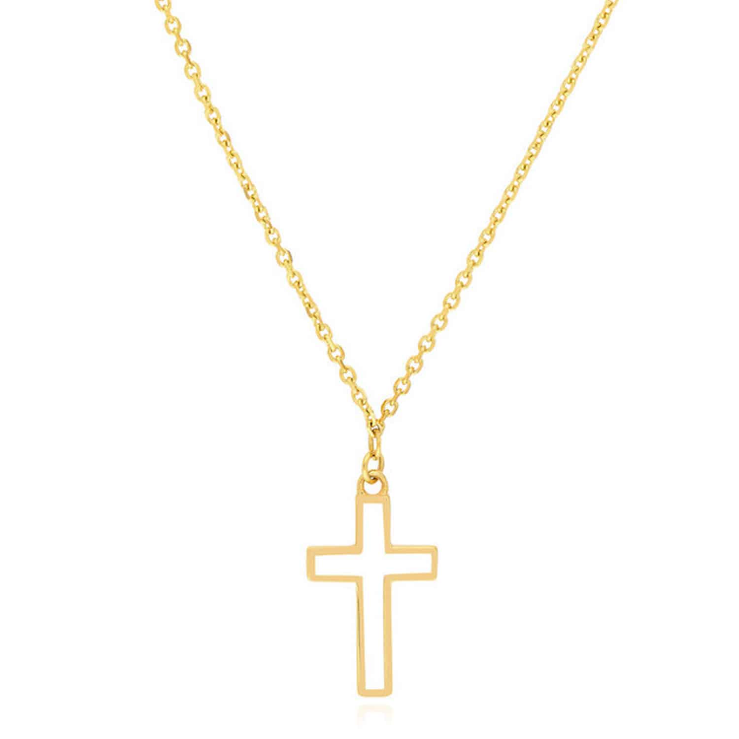 14K Yellow Gold Cable Turquoise Enamel Cross Pendant Necklace 16"-18" Adjustable - White