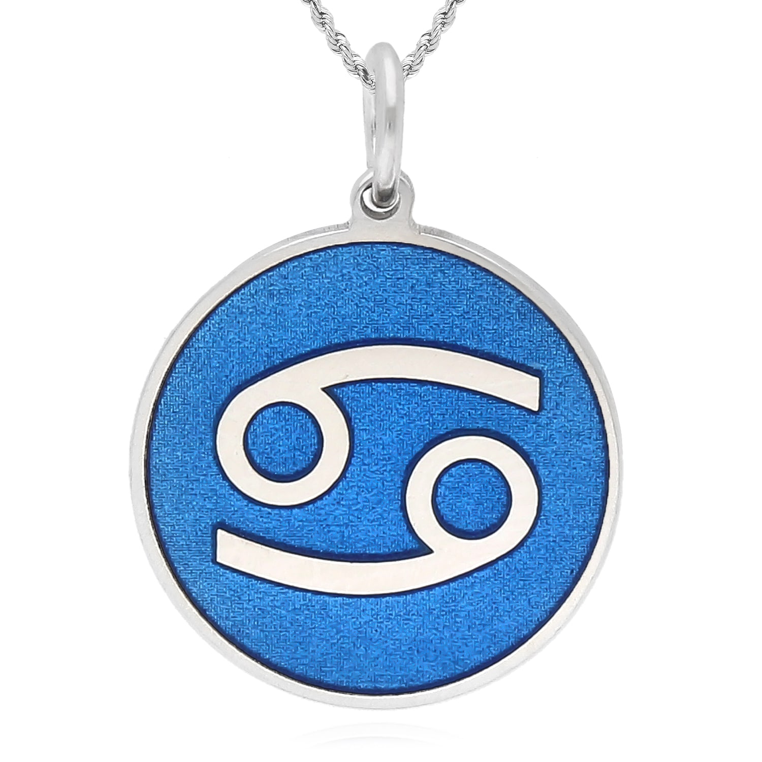 Sterling Silver Round Blue Zodiac Signs Pendant 0.7" - Cancer