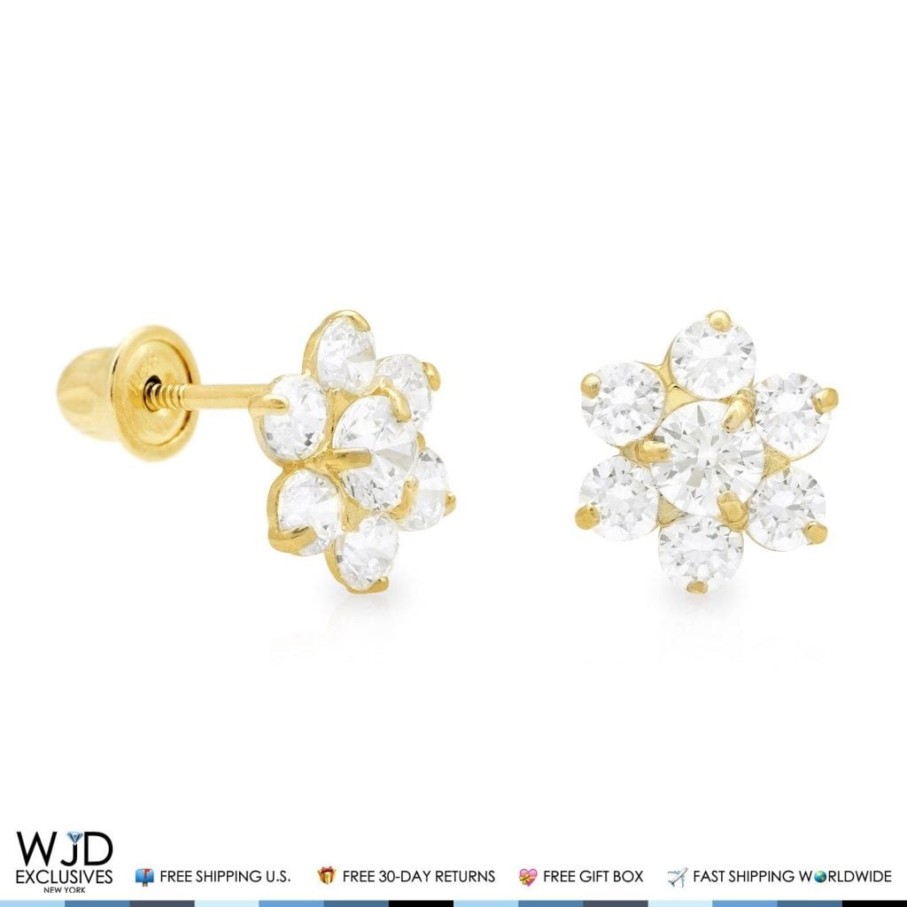 14k Yellow OR Rose Gold Flower Stud Earrings with Screw Back