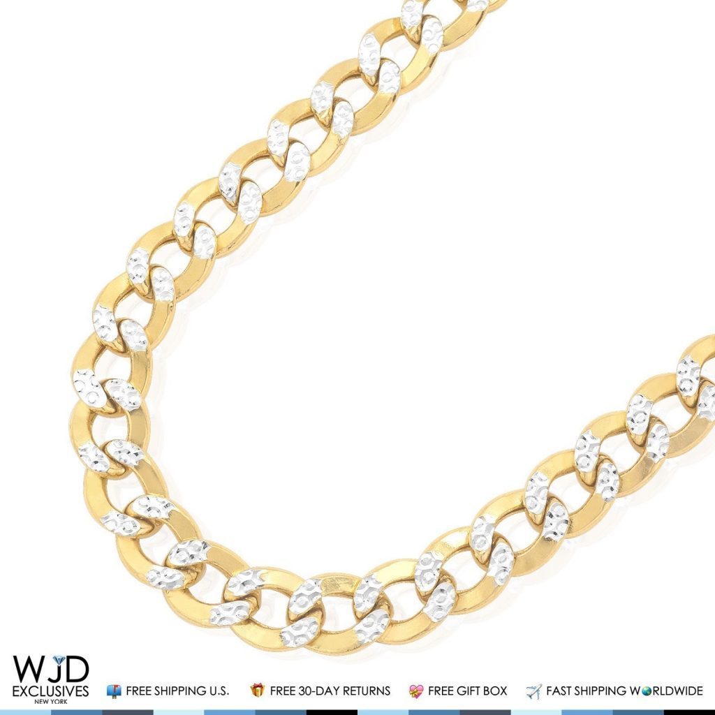 11mm Wide Diamond-Cut Cuban Curb Chain Necklace 10K Yellow Gold 28"