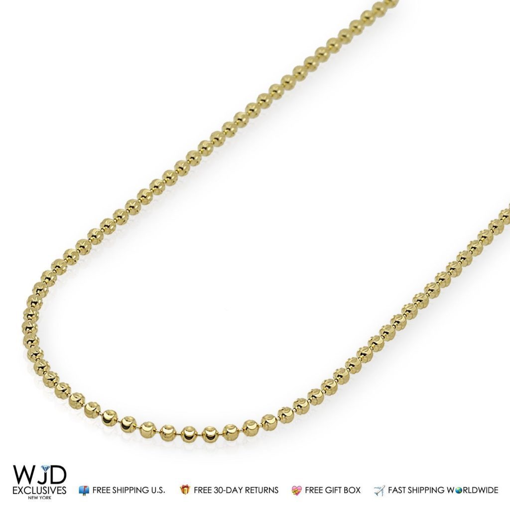 14K YELLOW GOLD PLATED BEAD BALL SLIM NECKLACE 58CM 3MM CLASSIC FASHION JEWELRY 