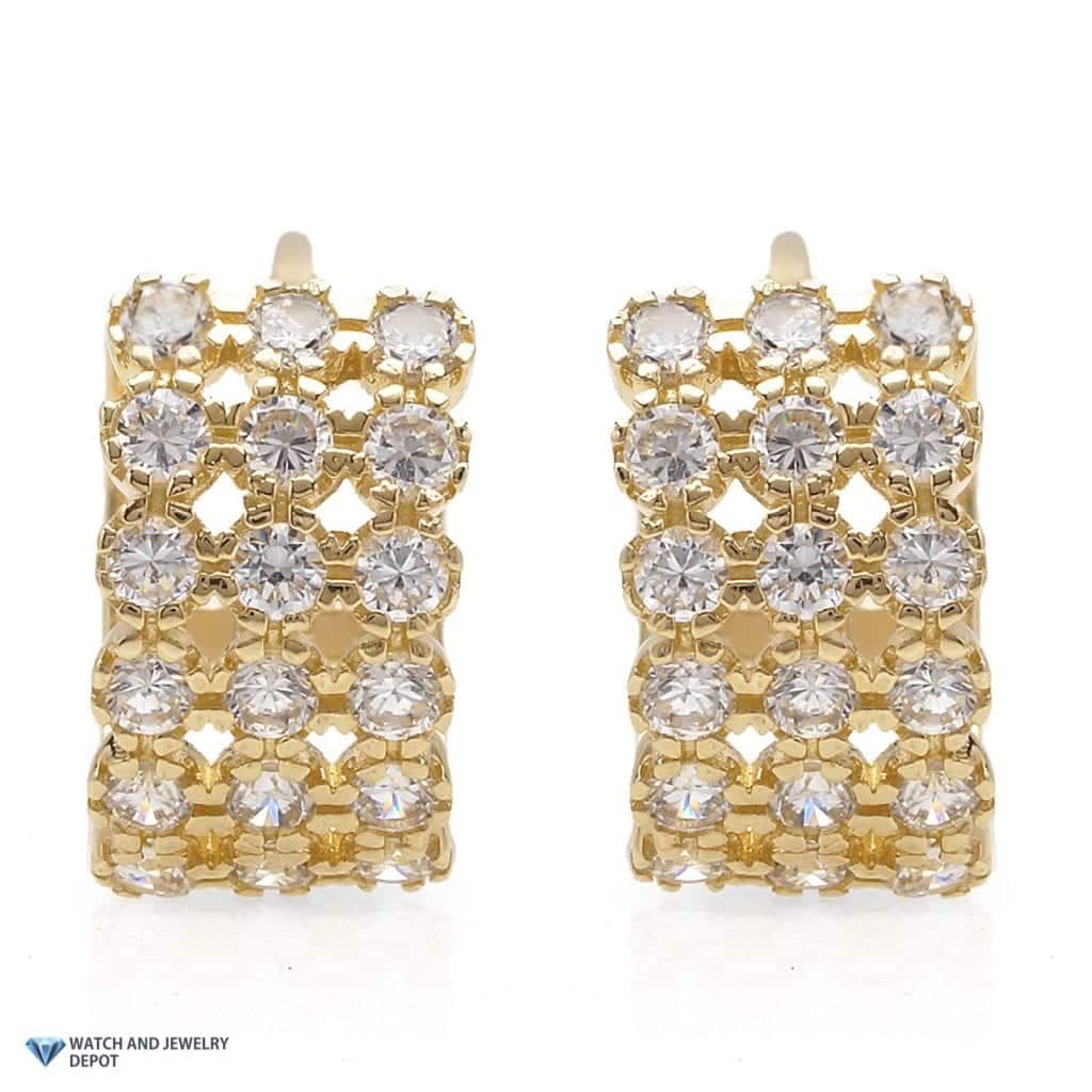 1Ct Created Diamond 14K Yellow Gold 3 Row Huggie Hoop Earrings 0.5"