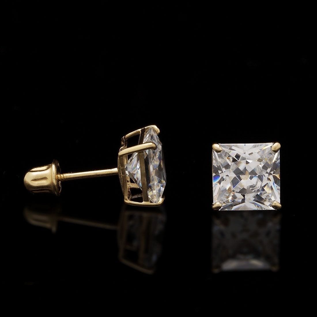 14K Yellow Gold 2.50Ct Created Diamond Princess Screw Back Stud Earrings 7mm