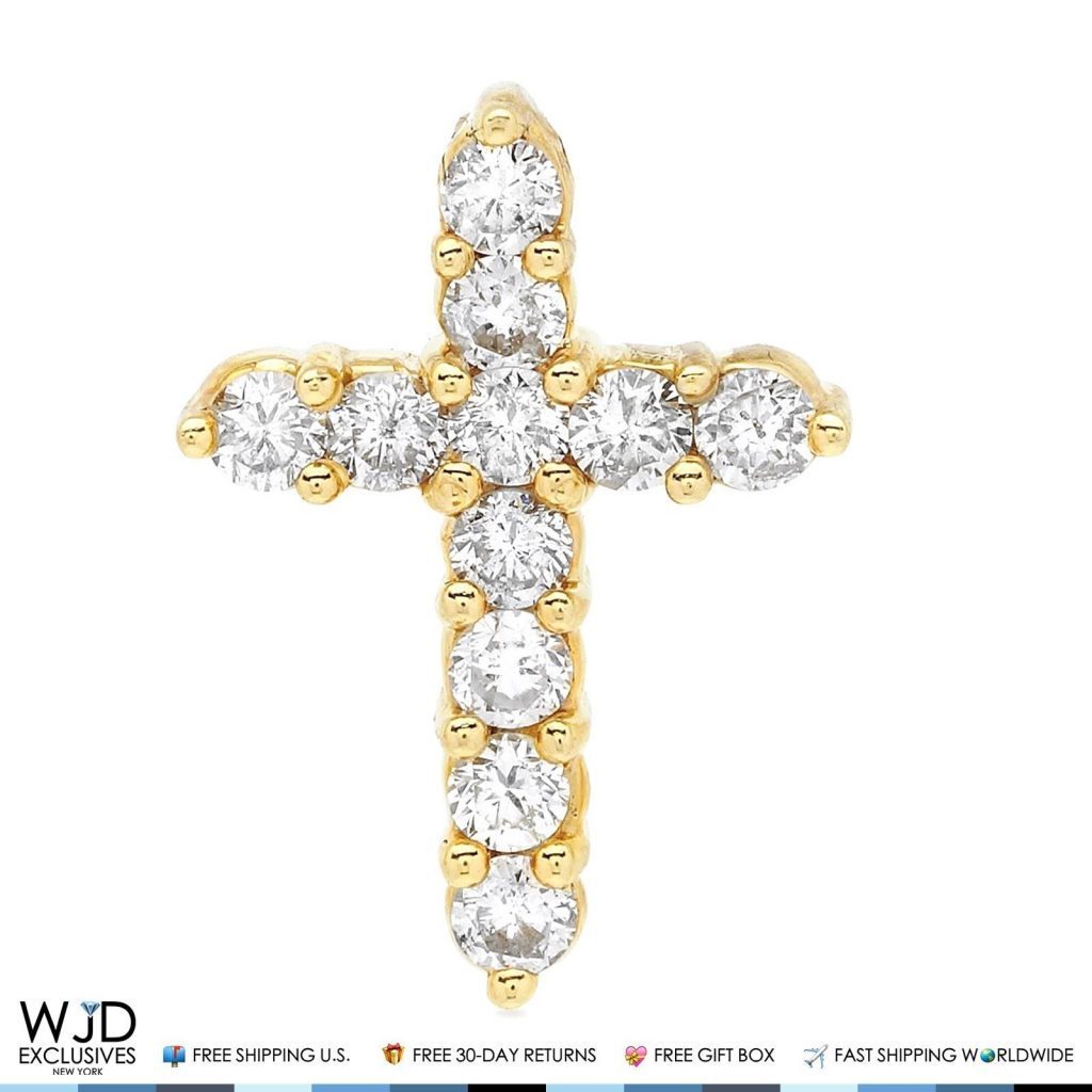1CT Natural Diamond 14k Solid Yellow Gold Religious Cross Pendant