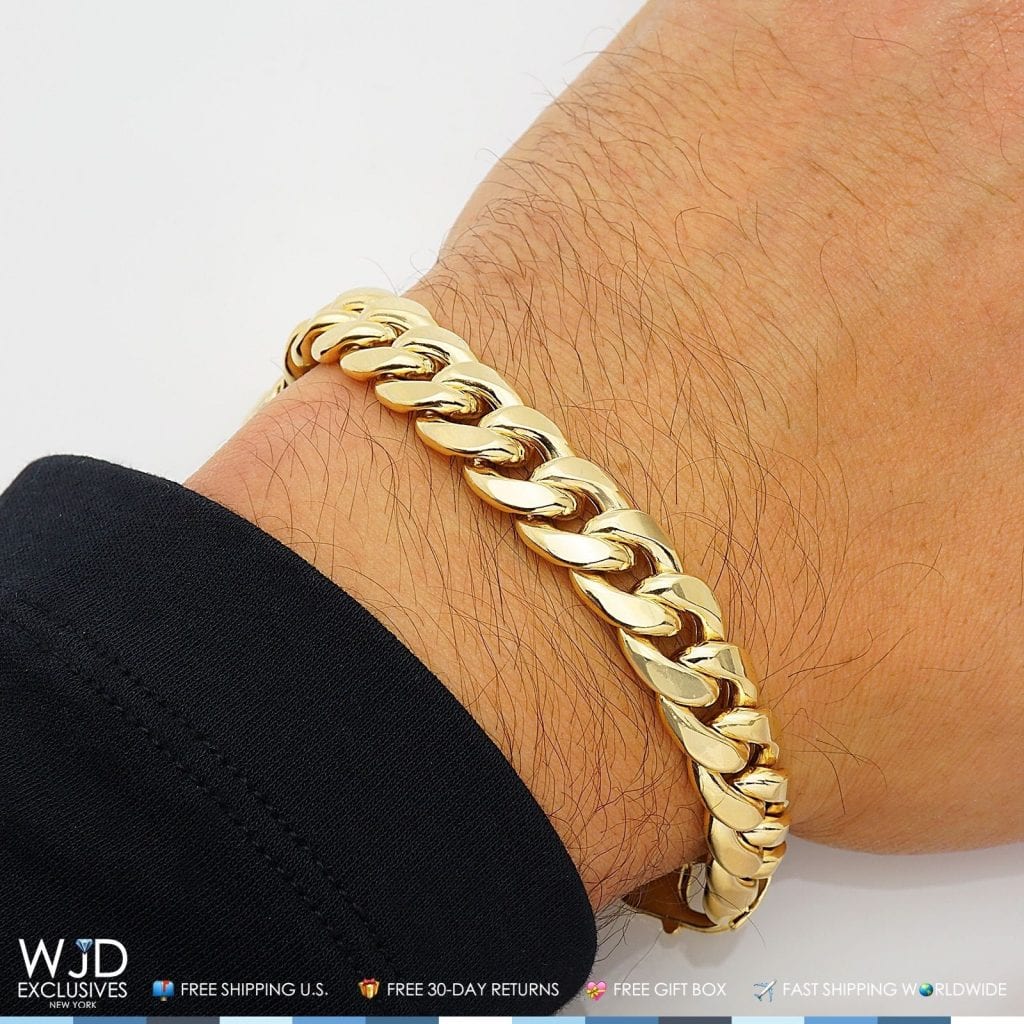 10K Yellow Gold 11mm Wide Hollow Miami Cuban Link Box Clasp Men’s ...