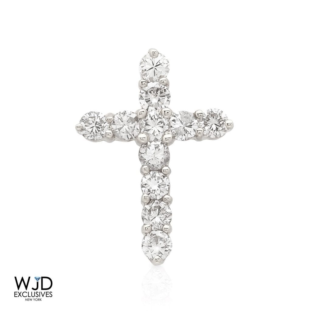 1.5Ct Natural Diamond 14k White Gold Cross Pendant Religious Charm