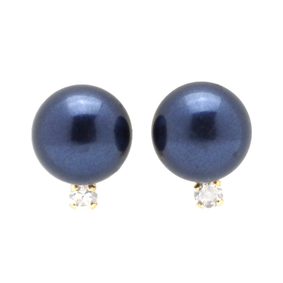 14K Yellow Gold 0.05Ct Created Diamond Cultured Pearl Stud Earrings 7mm-8mm - White - 8 mm