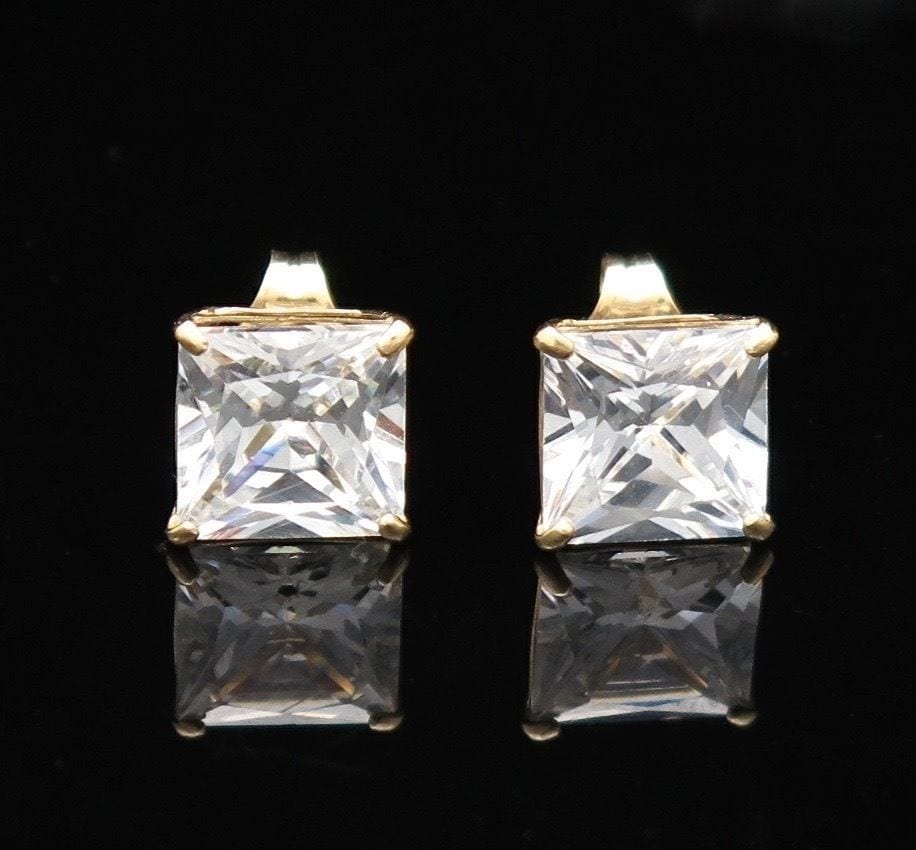 2.5Ct Created Diamond Princess Cut 14K Yellow Gold Push Back Stud Earrings