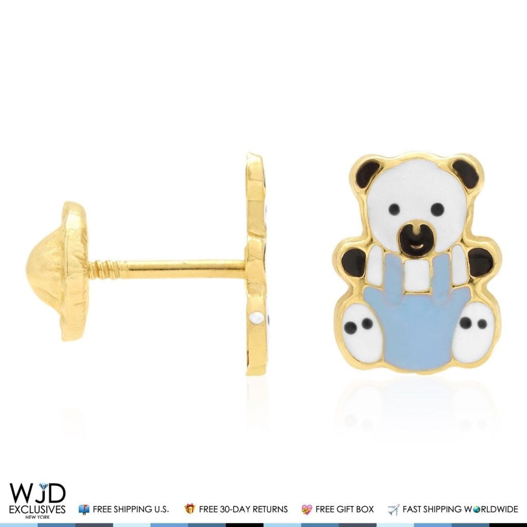 14K Yellow Gold Enamel Panda Bear Baby Screw Back Stud Kid Earrings | WJD  Exclusives