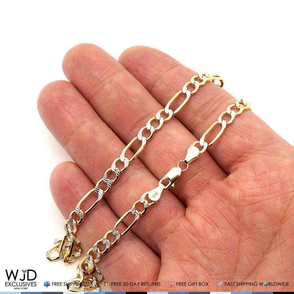 14K Yellow Gold Unisex 5.2mm Diamond Cut Figaro Chain Necklace 20″ 22